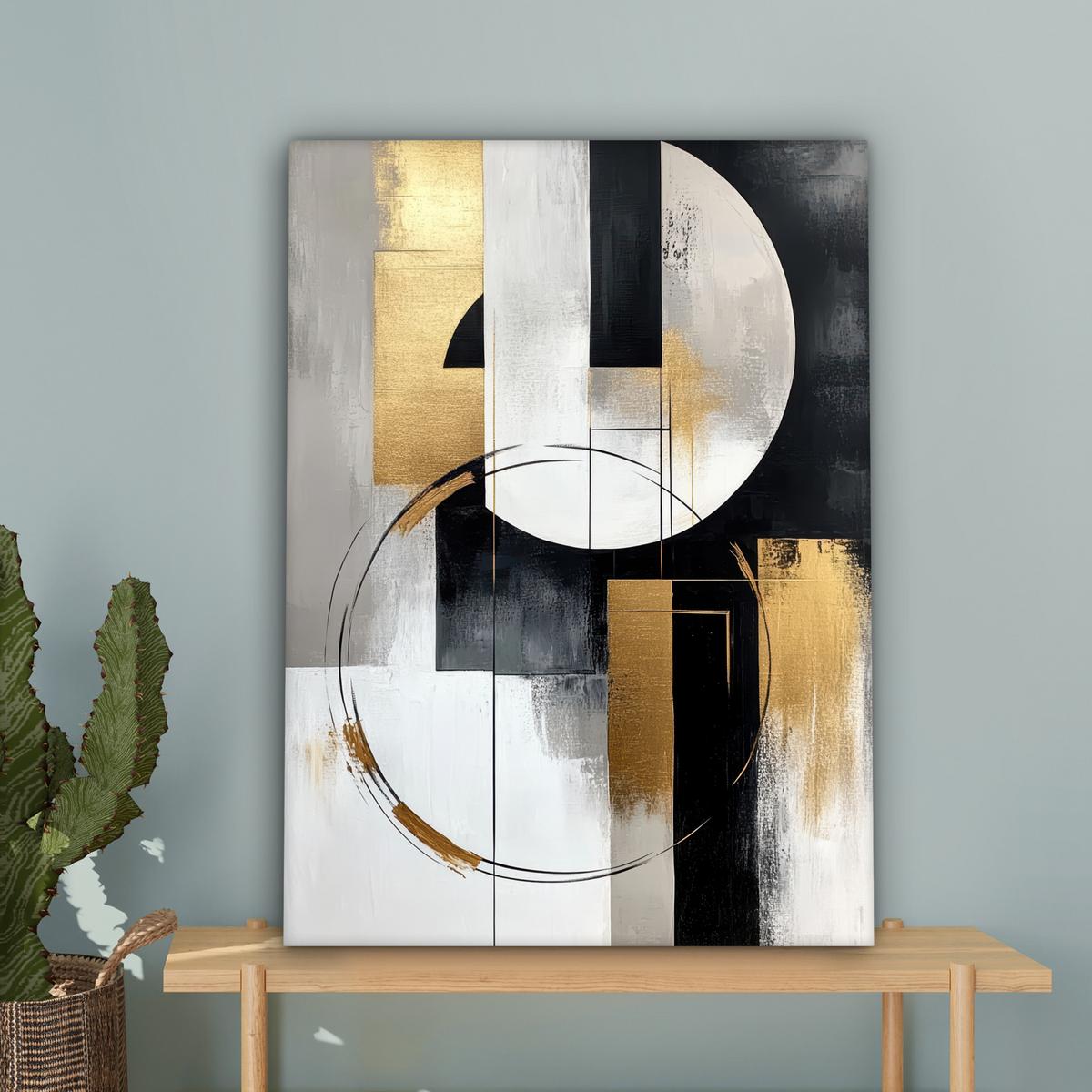 LEINWANDBILD Abstrakt - Gold - Silber - Formen - Ästhetik Wandbild Wohnzimmer 60x80 cm - Multicolor, Textil (60/80cm) - MuchoWow