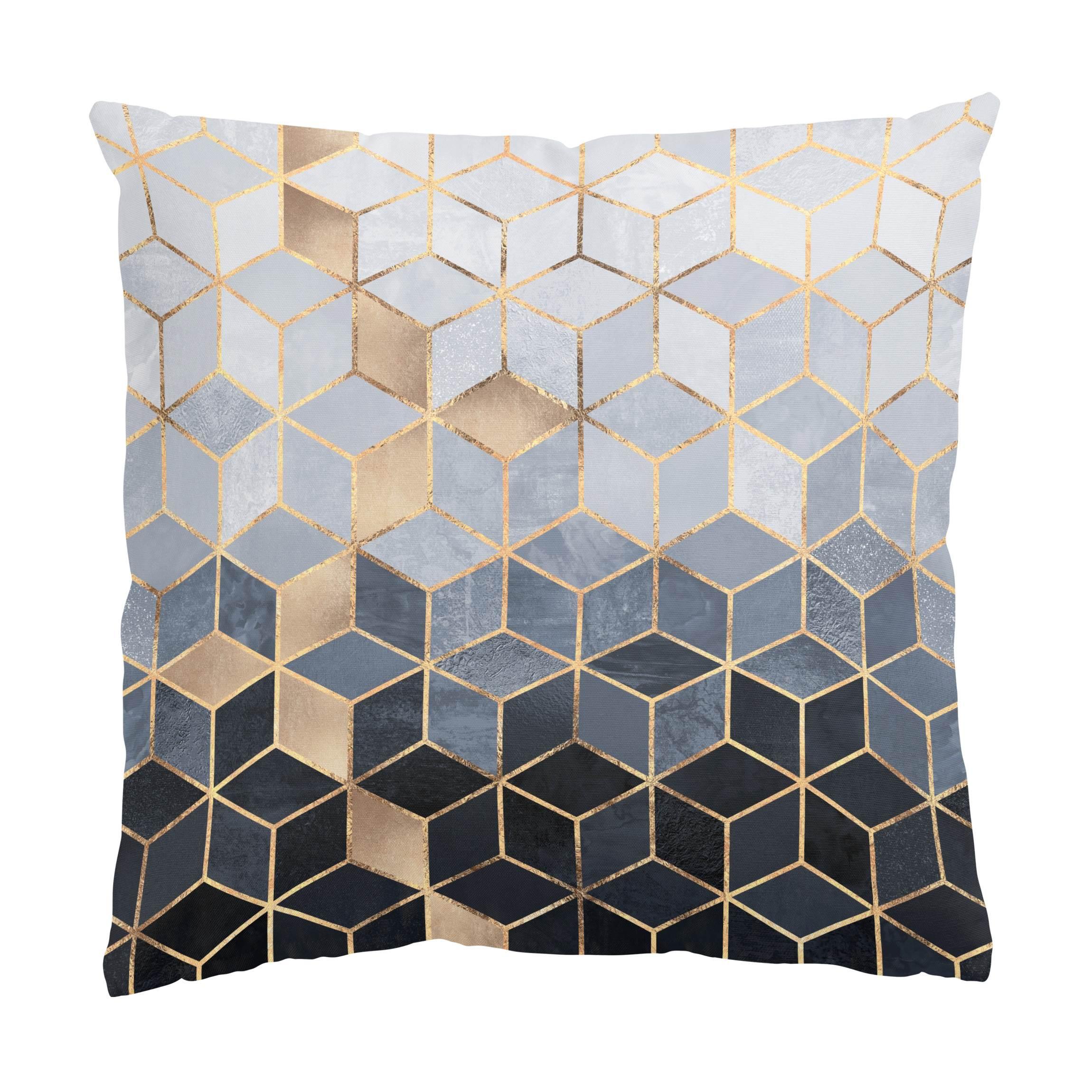 DEKOKISSEN Blau Weiß goldene Geometrie 40/40 cm - Goldfarben, Textil (40/40/10cm) - Bilderwelten