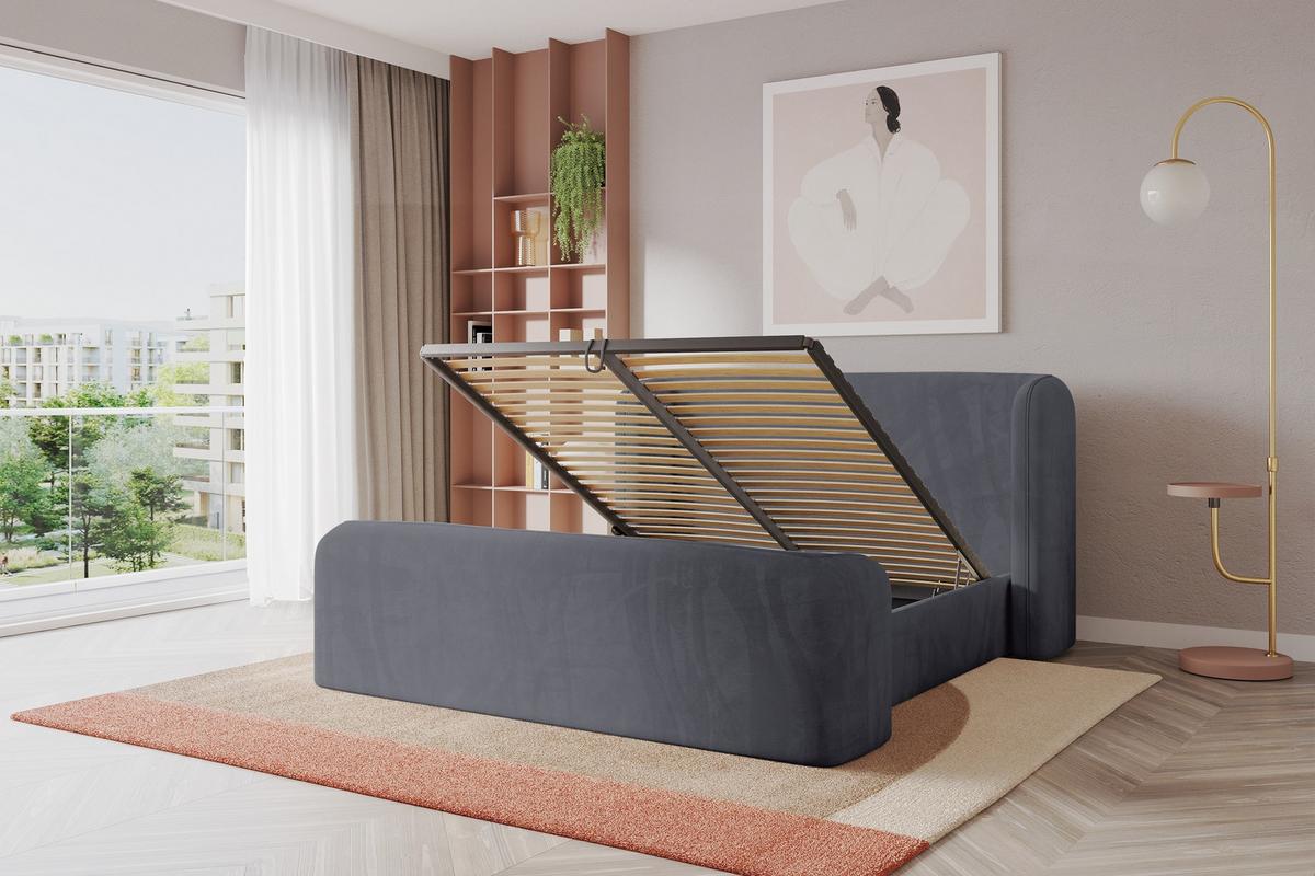 POLSTERBETT mit Bettkasten, Fußteil und Lattenrost, Bett mit Matratze H3/H4 - ESTI-Z 140x200 Dunkelgrau - Dunkelgrau, Holzwerkstoff/Textil (140/200cm) - ALTDECOR