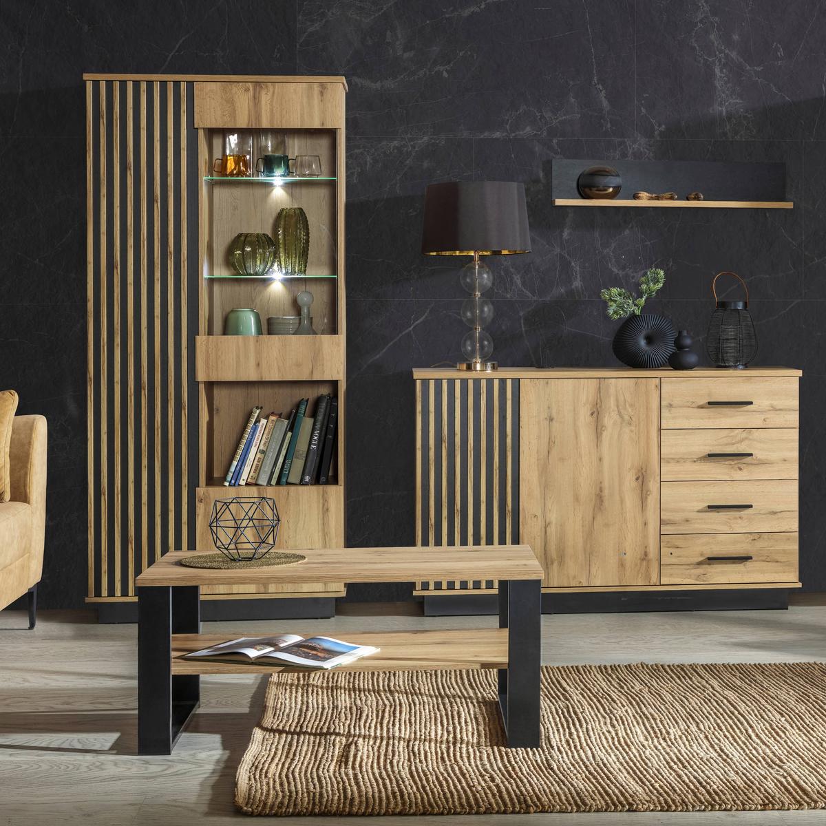 SCHREIBTISCH Lamelo mit 3 Türen und Lamellen, 135 cm, Eiche Wotan - Eiche Wotan, Holzwerkstoff (56/135/75cm) - Beautysofa