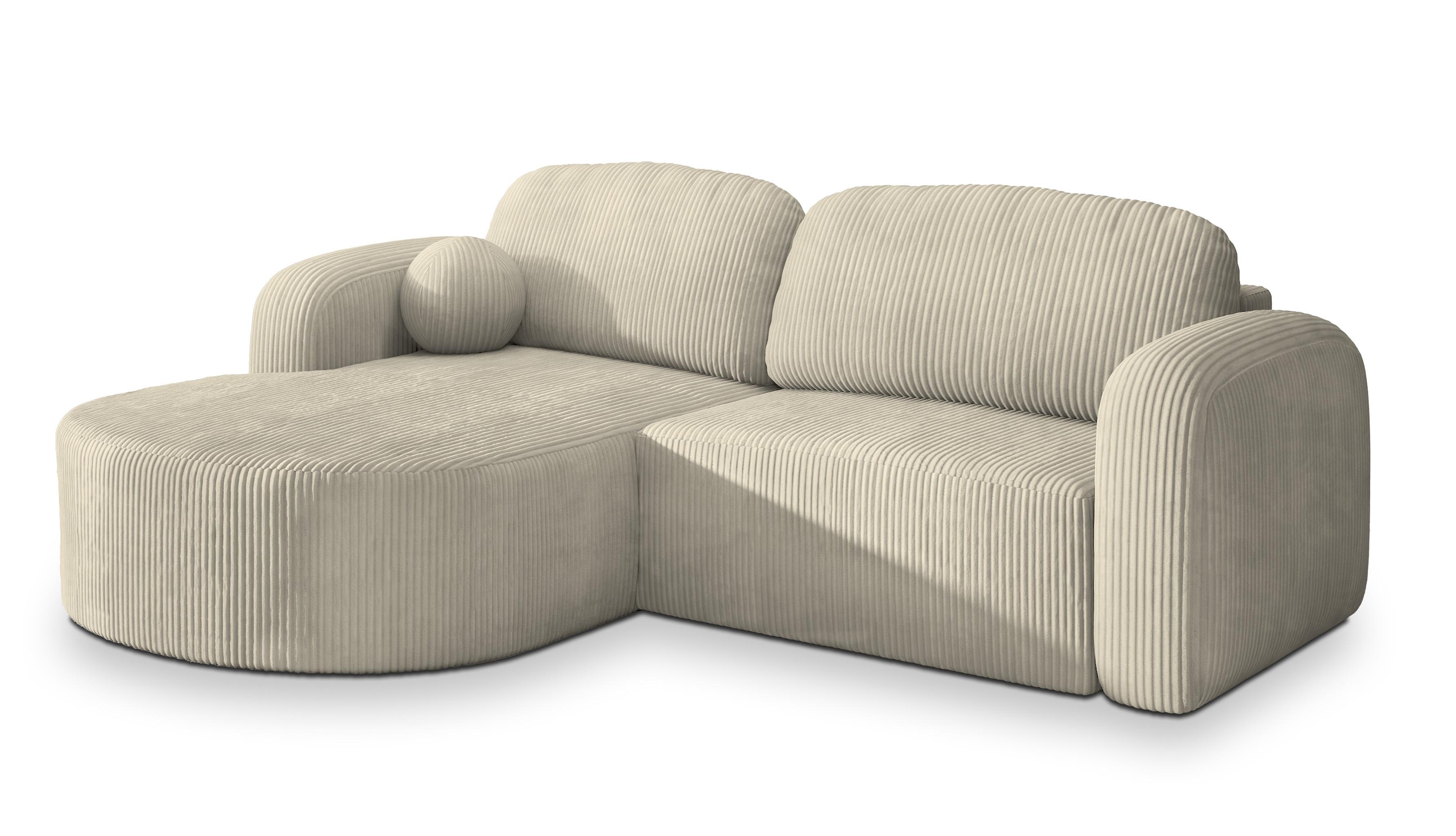 ECKSOFA AMILIA P L-S Creme Kordstoff mit Schlaffunktion - Creme, Holz (263/174cm) - MASSENO