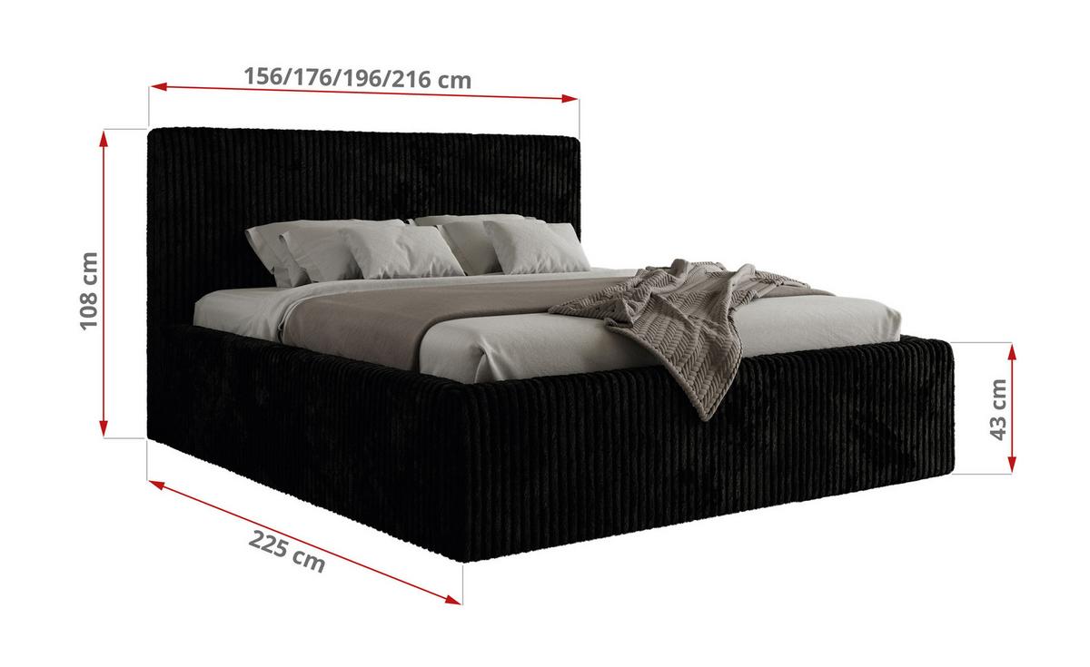 POLSTERBETT TILIANO CLASSIC 140/200 - Schwarz Cord - Pocket-Matratze - Schwarz, Textil (140/200cm) - MKS