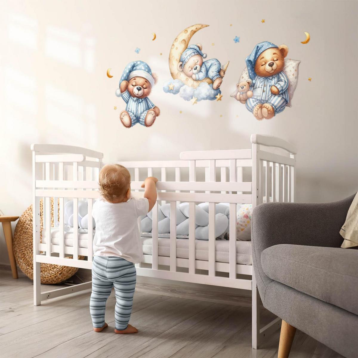 WANDAUFKLEBER 60x103cm - Schlafende Teddybären - Multicolor, Kunststoff (60/103/0.1cm) - Wallfluent