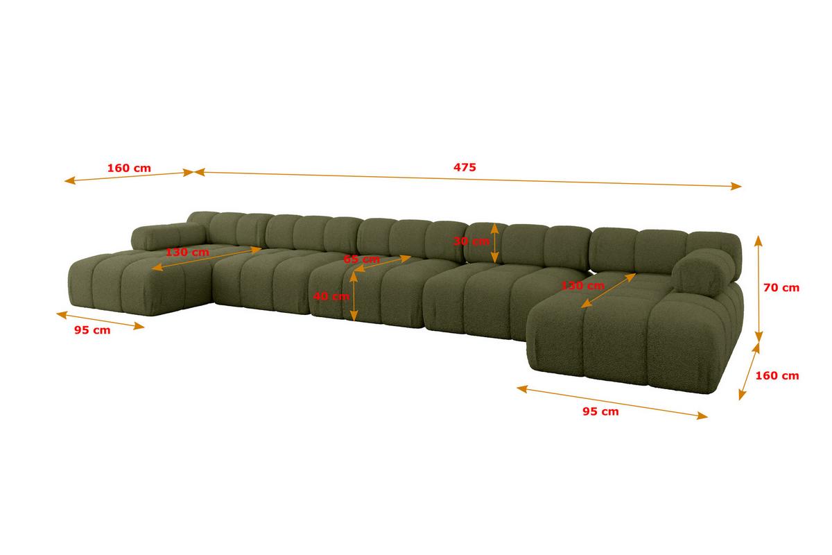 WOHNLANDSCHAFT modulares Sofa Tesso-U3 - 475x160x70 cm Grün Bouclé - Grün, Holzwerkstoff/Textil (475/70/160cm) - ALTDECOR