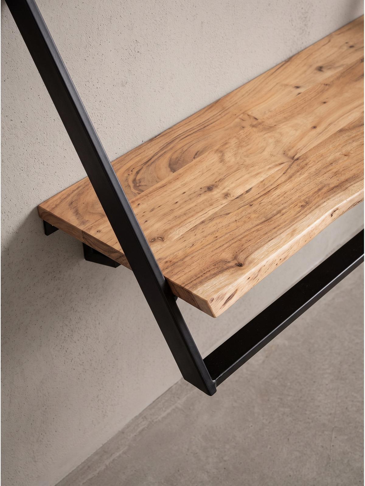 WANDGARDEROBE TIETAR, Akazie Massivholz, Akazie-Schwarz, 100 x 32,5 x 40 cm - Schwarz/Akaziefarben, Metall (100/40/32.5cm) - KADIMA DESIGN