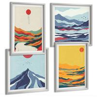 BILDER SET 4er Set - 50x50 cm & 40x60 cm Silberner Rahmen - Farbenfrohe abstrakte Flussberge - Silberfarben, Kunststoff (50/50cm) - TULUP