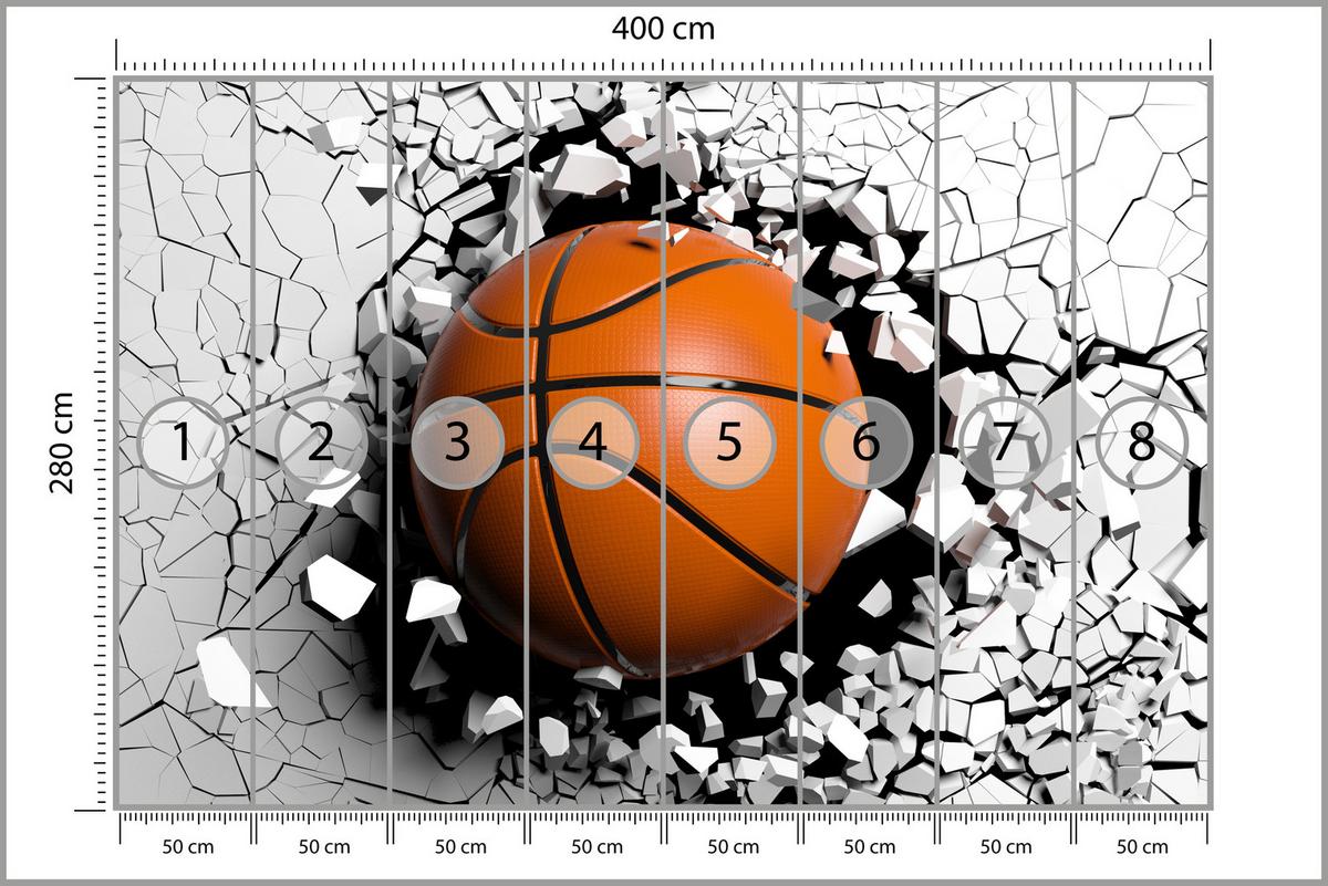 FOTOTAPETE für Jugendzimmer Basketball Wandbruch Sport 400x280 - Schwarz/Orange, Papier (400/280cm) - Muralo
