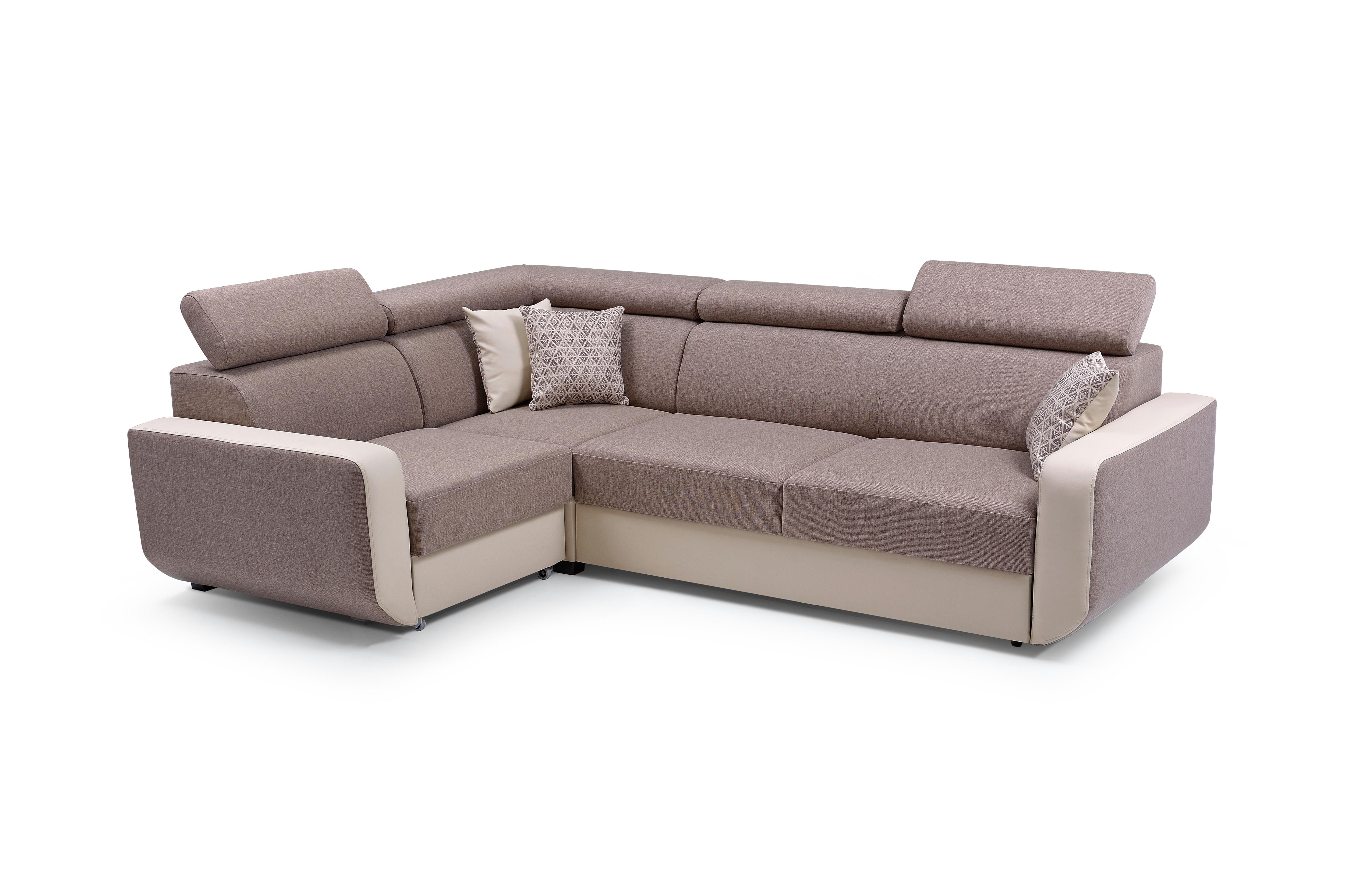 ECKSOFA MIRA Braun Geflochtener Stoff mit Schlaffunktion - Braun, Holz (263/184cm) - MASSENO
