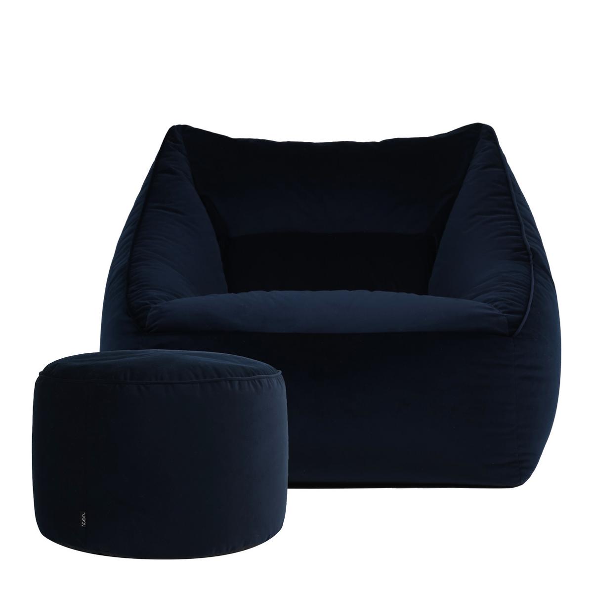 SITZSACK Milano Samt Sessel mit Fußhocker - Dunkelblau, Textil (70/65/70cm) - icon