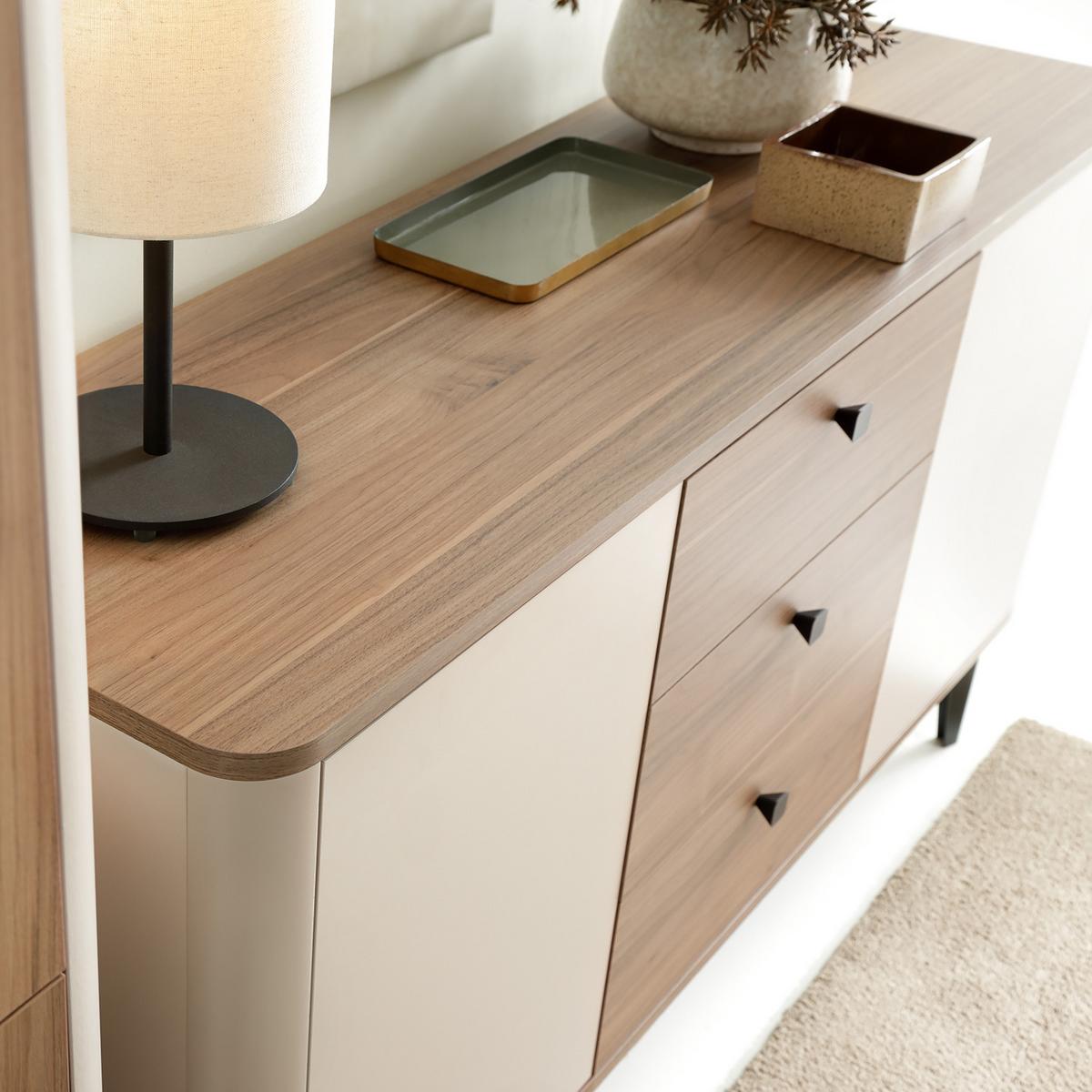 VITRINE Aurora Glasschrank mit Hartglas, ohne LED-Beleuchtung, Nussbaum+Kaschmir - Kaschmir/Nussbaumfarben, Holzwerkstoff/Metall (73/190/40cm) - Beautysofa