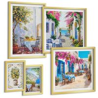 BILDER SET 5er Set - 50x50 cm & 20x30 cm & 40x60 cm Goldrahmen - Berglandschaften mit einem Fluss - Goldfarben, Kunststoff (40/60cm) - TULUP