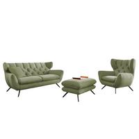 SITZGRUPPE CHARME Grün Cord - Schwarz/Olivgrün, Textil/Metall (200/94/95cm) - KAWOLA