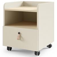 NACHTTISCH Sorella auf Rollen, mit Schublade, für Jugendzimmer, Macadamia + Eiche Mavelie - Eichefarben/Beige, Leder/Holzwerkstoff (40/49/42cm) - Beautysofa