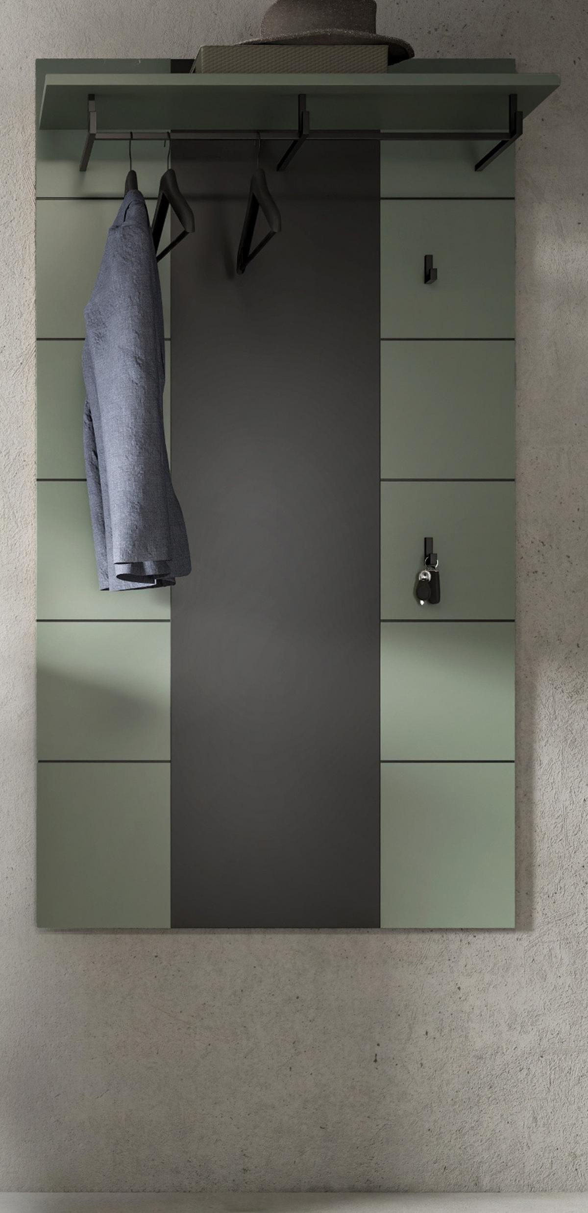 GARDEROBENPANEEL Salbei Grün und Grau, Wandgarderobe 80 x 141 cm mit Kleiderstange - Salbeigrün/Dunkelgrau, Holzwerkstoff (80/141/29cm) - Inn.Furn