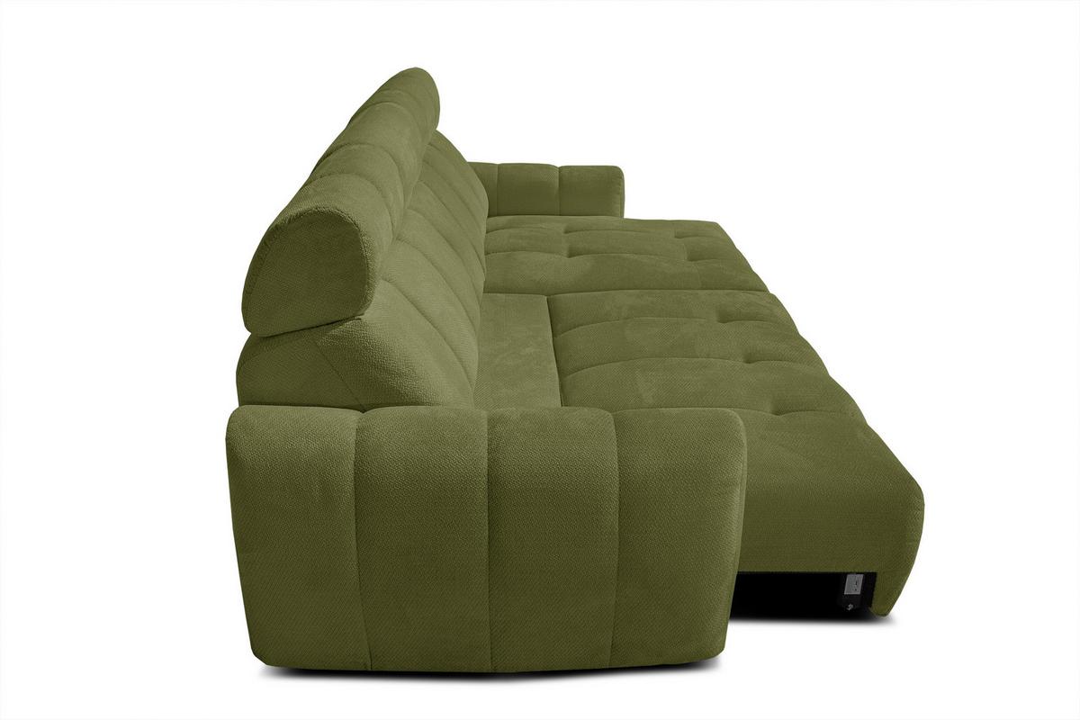 ECKSOFA KIMI 3-Sitzer, ausziehbarer Sitz, verstellbare Kopfstützen, olivgrün - Schwarz/Olivgrün, Holzwerkstoff/Textil (270/160cm) - Wozimo