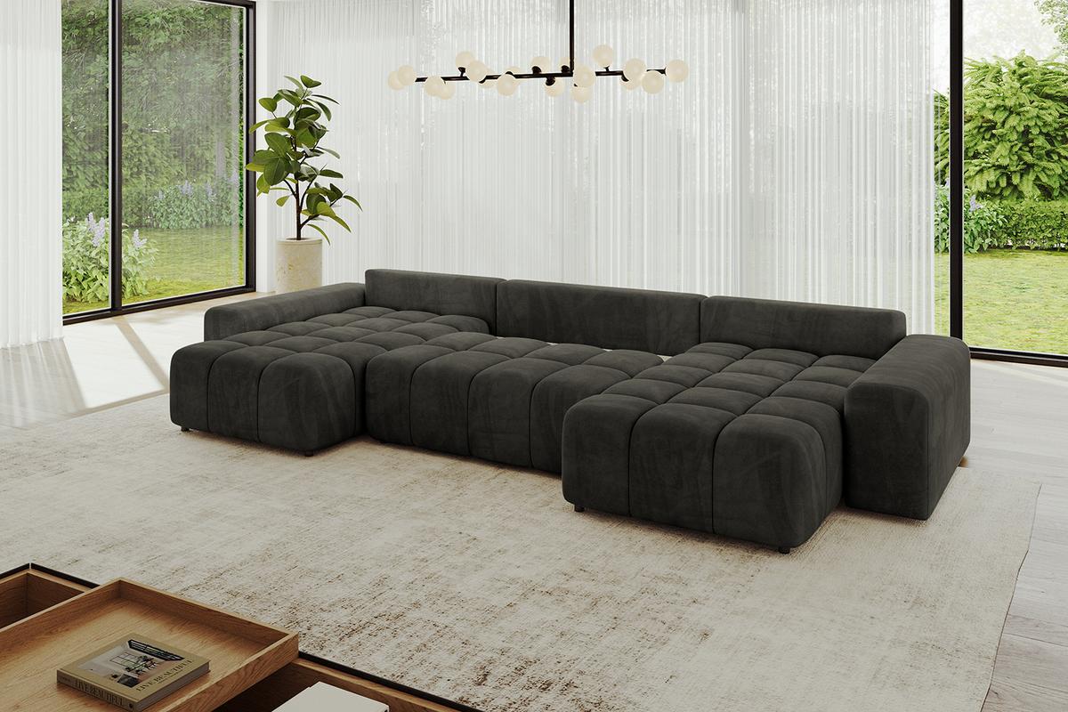 WOHNLANDSCHAFT ENIL-U 401x189x68 Schwarz Velours - Schwarz, Holzwerkstoff/Kunststoff (401/68/189cm) - ALTDECOR