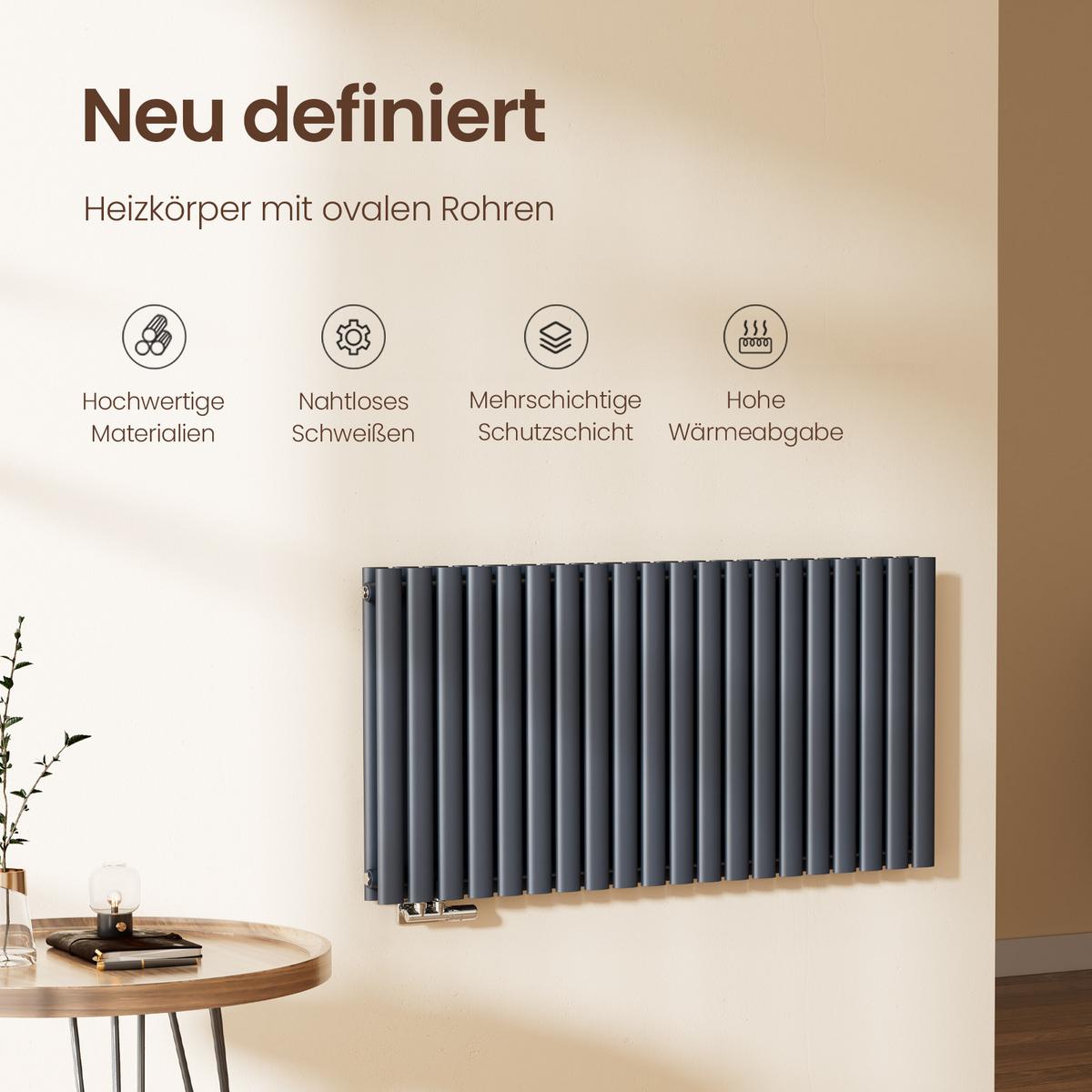 HEIZKÖRPER Doppelrohr horizontal montierbar Anthrazit 60/120/8,1 cm - Anthrazit, Metall (120/60/8cm) - EMKE