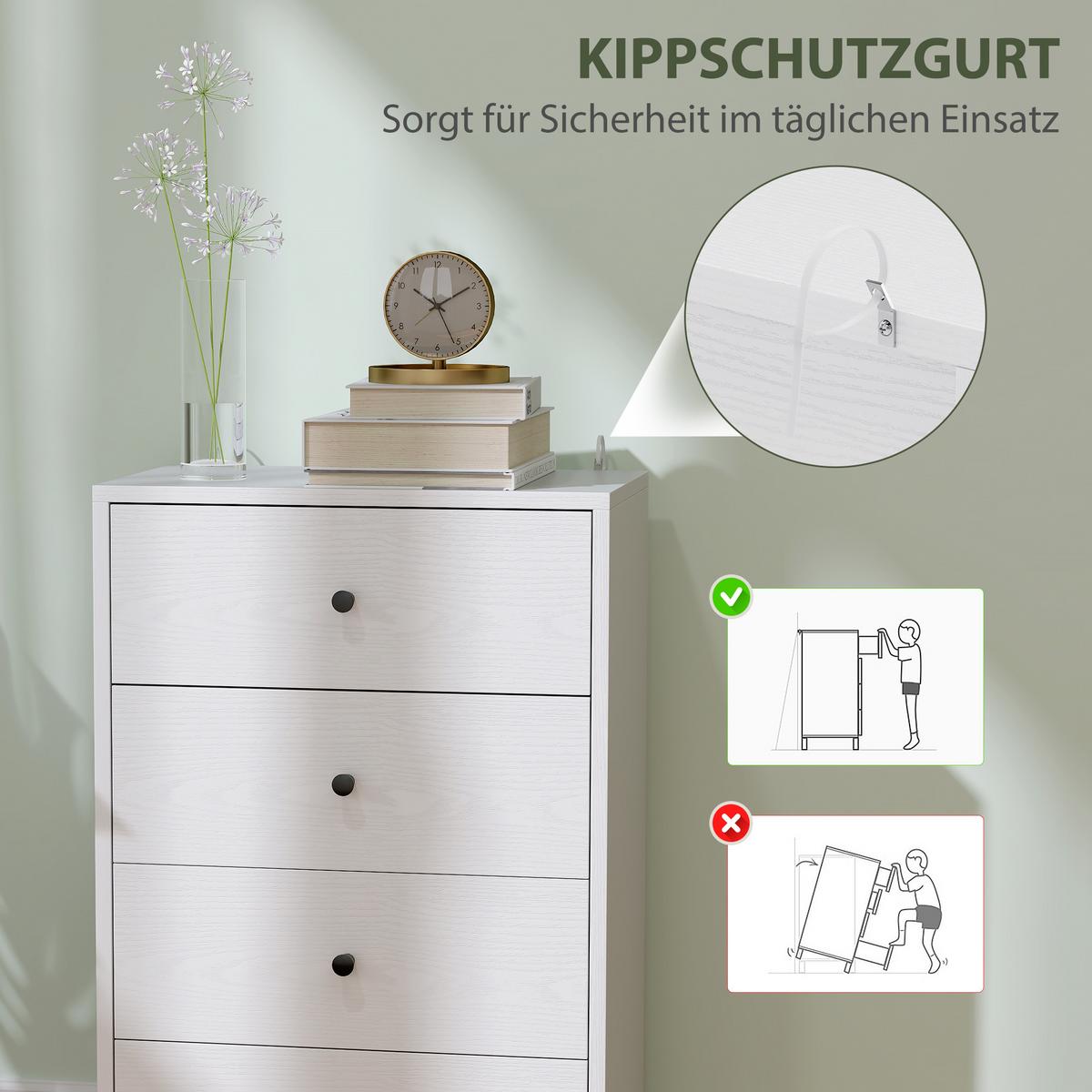 KOMMODE Sideboard mit 4 Schubladen Schrank aus Holzwerkstoff 47 x 29 x 75 cm Weiß - Weiß, Holzwerkstoff (29/75/47cm) - HOMCOM