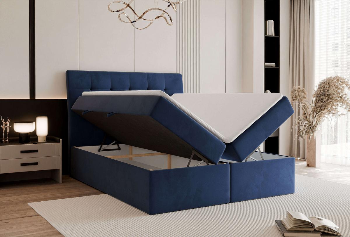 BOXBETT 140x200 cm mit Topper - Blau, Textil (140/200cm) - Idohome
