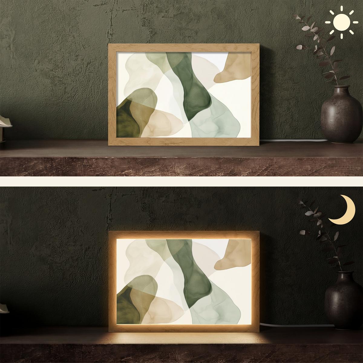 TISCHLEUCHTE Japandi - Abstrakt - Grün 30x20 cm - Buchefarben, Holzwerkstoff (8/30/20cm) - OnlyWow