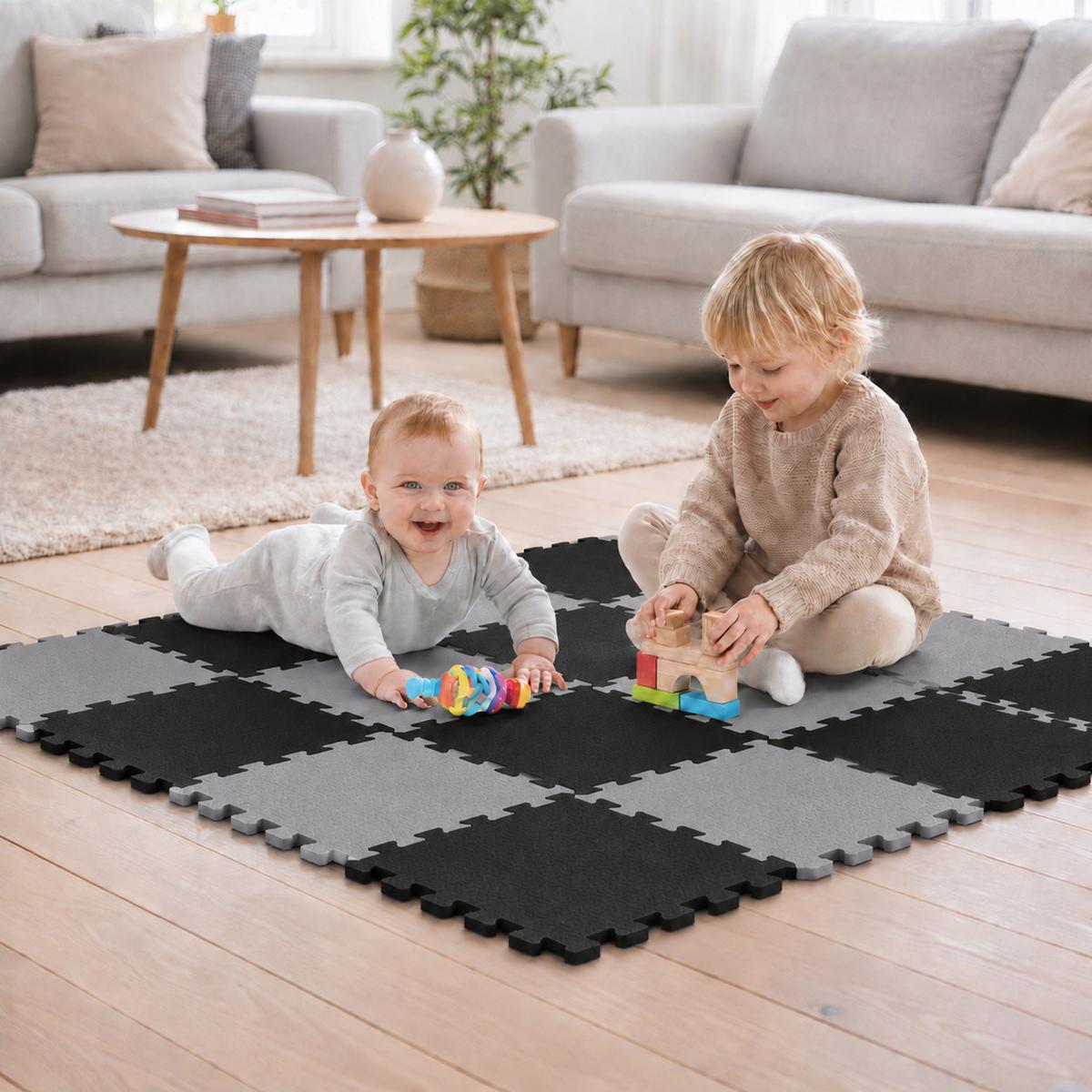 SPIELMATTE ab Null - 180/90 cm Puzzlematte Schwarz - Multicolor, Kunststoff (30/30cm) - Littletom