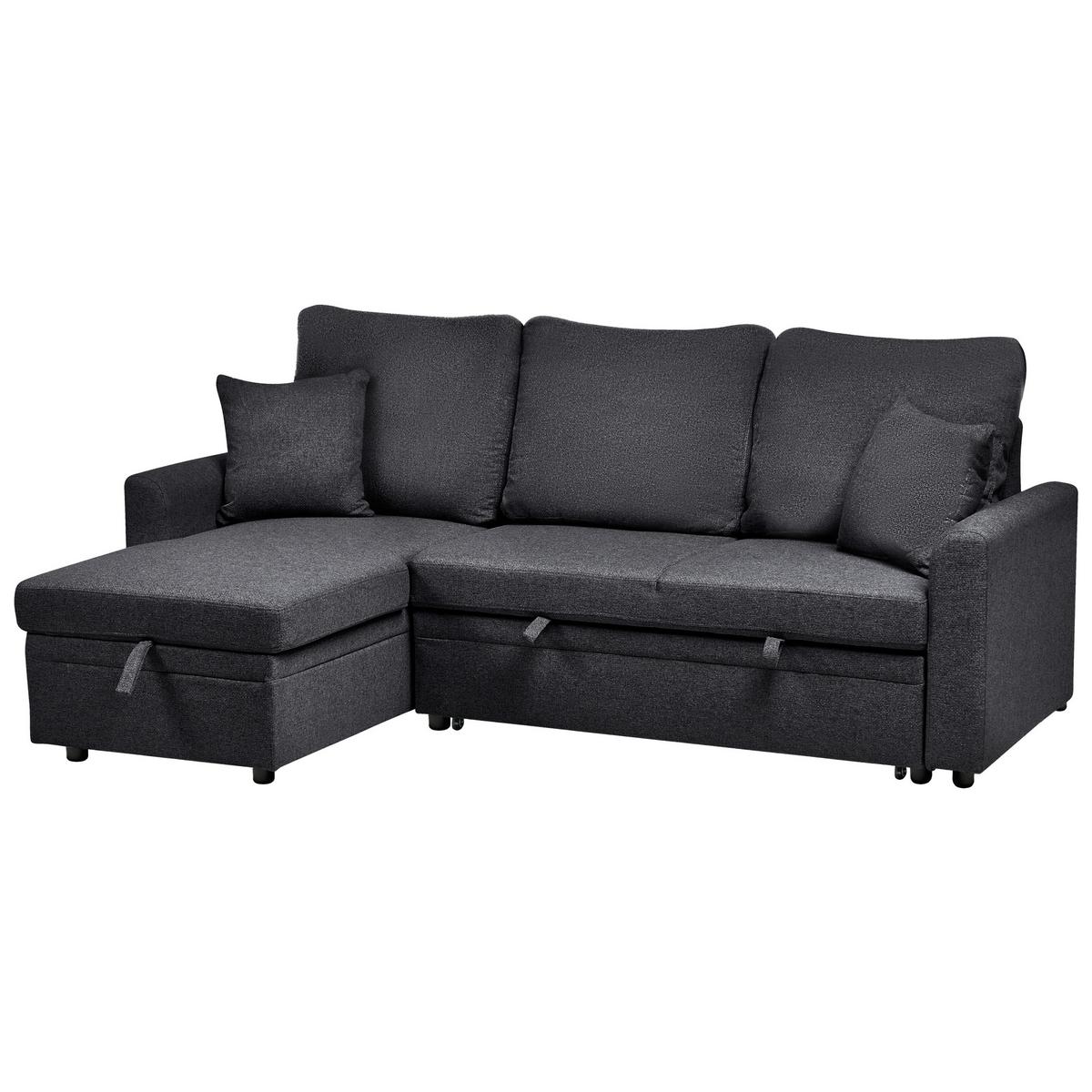 ECKSCHLAFSOFA 3-Sitzer Kunstleinen Schwarz rechtsseitig Nassjo - Schwarz, Textil (210/131cm) - Beliani