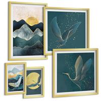 BILDER SET 5er Set - 50x50 cm & 20x30 cm & 40x60 cm Goldrahmen - Familie, Liebe, Wärme, Zuhause - Goldfarben, Kunststoff (40/60cm) - TULUP