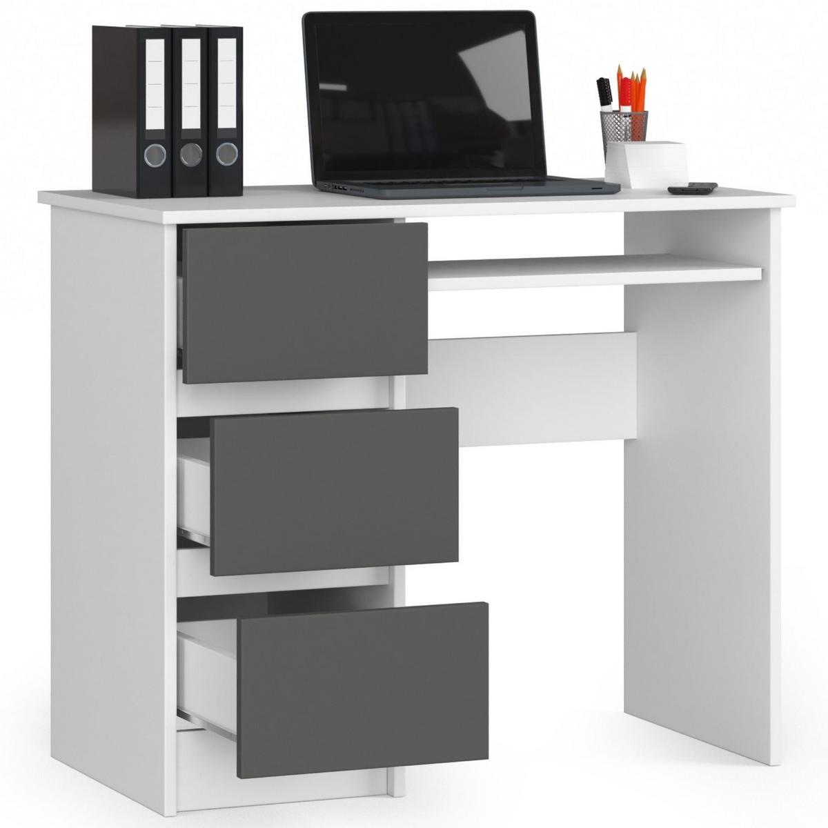 SCHREIBTISCH Weiß, Graphit Grau 77/90/50 - Weiß, Holzwerkstoff (124/85/77cm) - RAUMHIRSCH FURNITURE