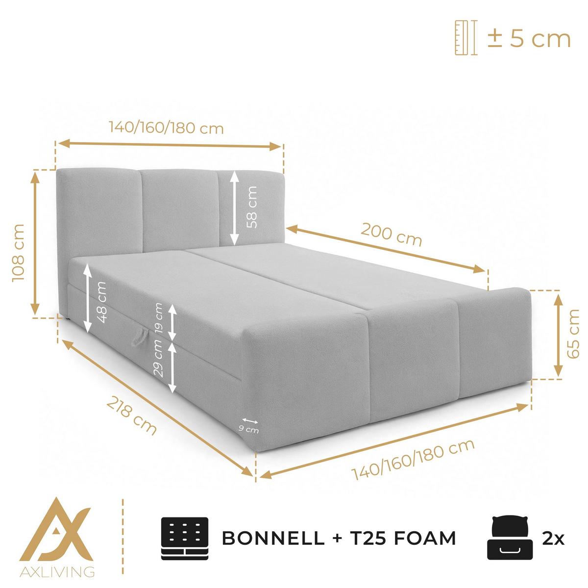 BOXBETT ANKARRA 140x200 cm mit Bettkasten und Matratze - Schwarz + TOPPER - Schwarz, Holz/Holzwerkstoff (140/200cm) - AX Living