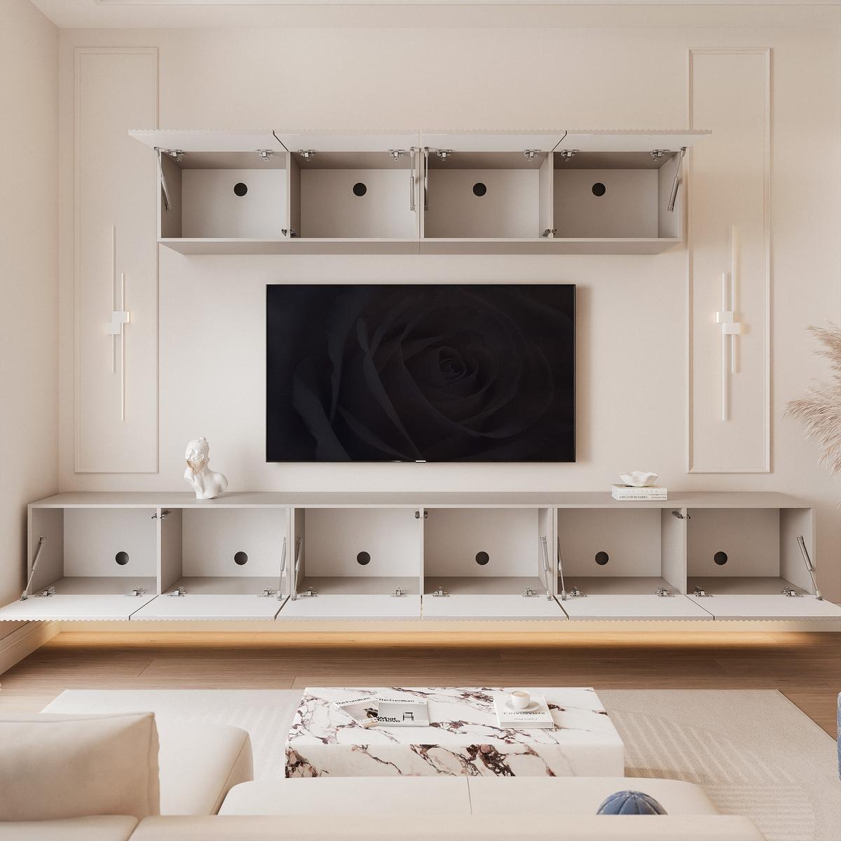 WOHNWAND ANGEL IV Kaschmir hängend mit LED-Beleuchtung 300 cm - Kaschmir, Holzwerkstoff (300/36/40cm) - Idohome