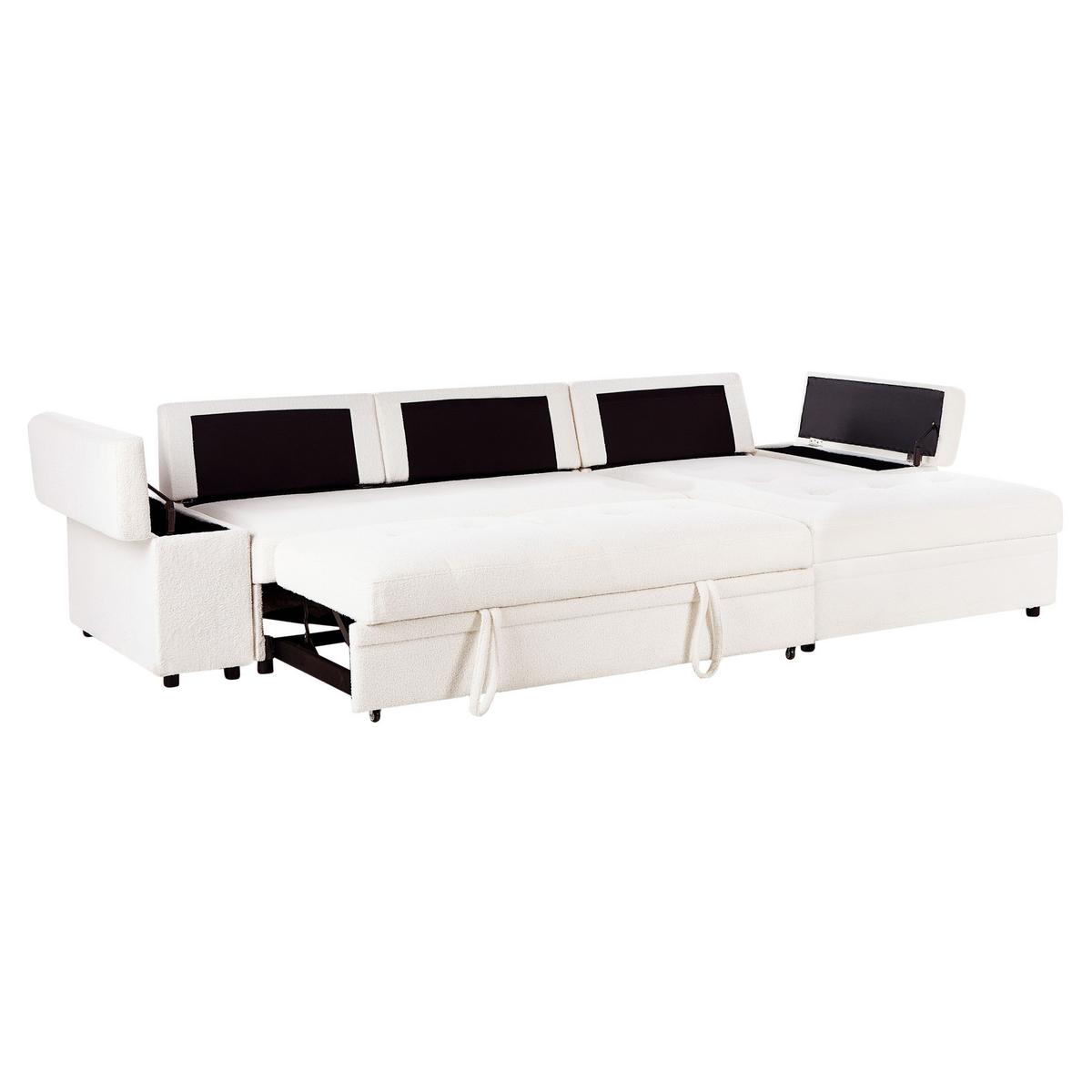 ECKSCHLAFSOFA 3-Sitzer Bouclé Weiß mit Stauraum linksseitig Hrisey - Weiß, Textil (293/161cm) - Beliani
