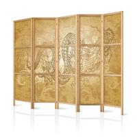 PARAVENT Japanischer 5-tlg 225x172 cm Japanischer Drache - Gelb, Holz/Textil (225/172/3cm) - Muralo