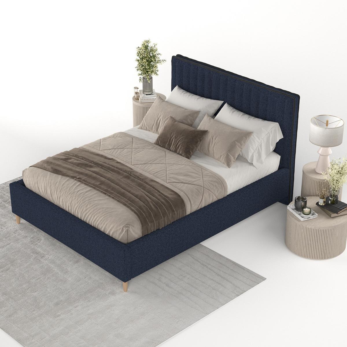 POLSTERBETT Aria 120/200 cm Marineblau im Riva Stoff - Naturfarben/Dunkelblau, Holz/Holzwerkstoff (120/200cm) - AltaBeds