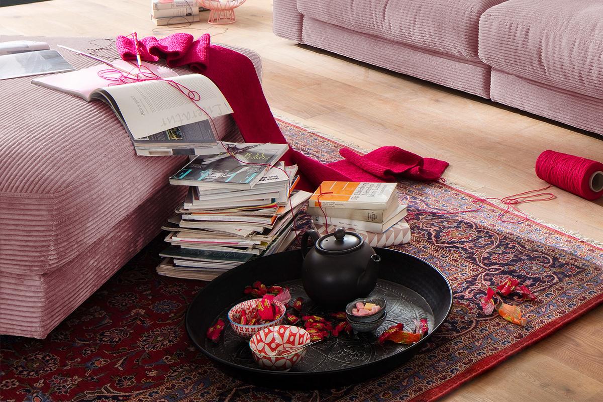 BIG HOCKER MADELINE Pink Cord - Rosa, Textil (120/43/120cm) - KAWOLA