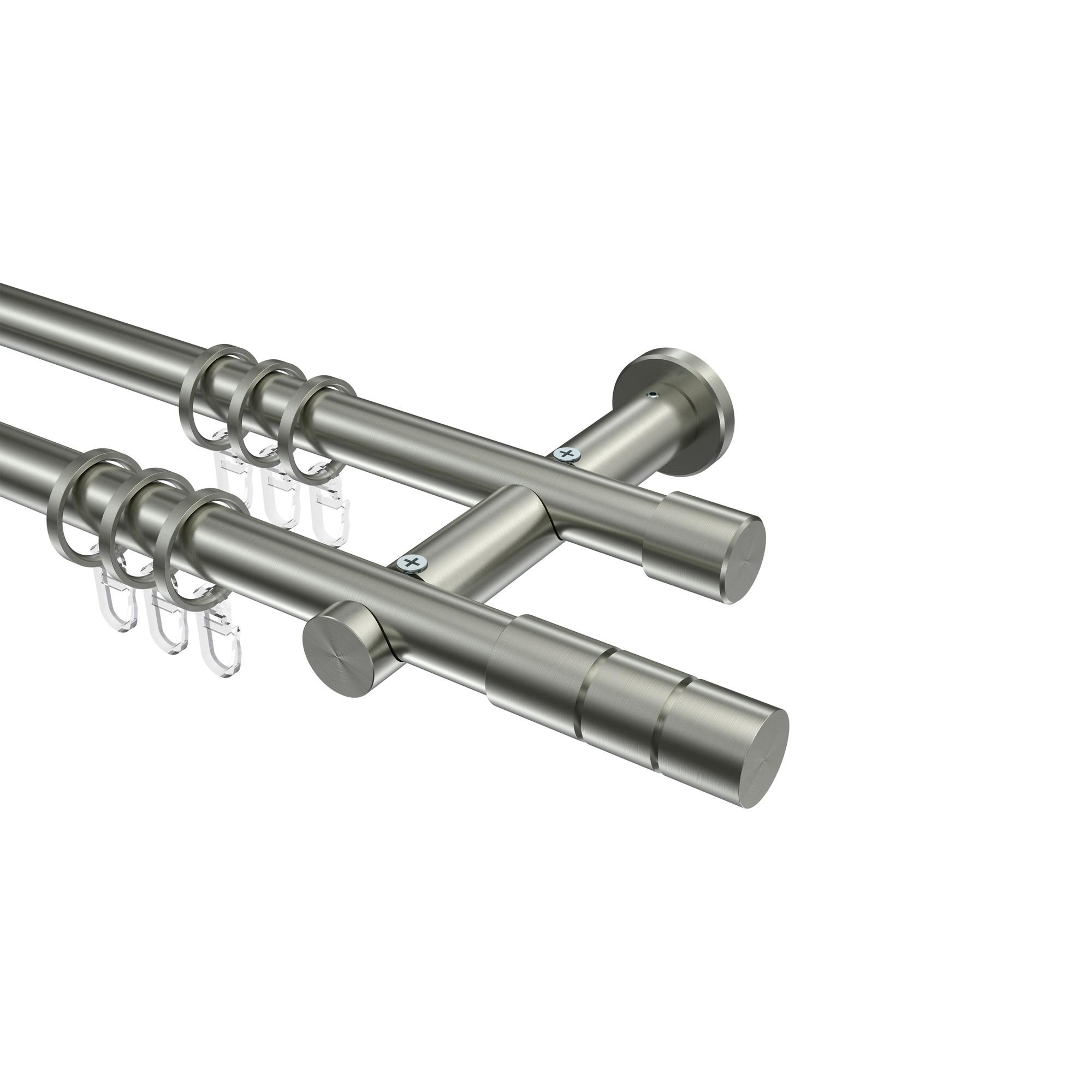 GARDINENSTANGE Platon Elanto 360 cm (geteilt in 2 x 180 cm), 2-läufig, 20 mm Ø Edelstahl-Optik - Edelstahlfarben, Metall (360cm) - INTERDECO