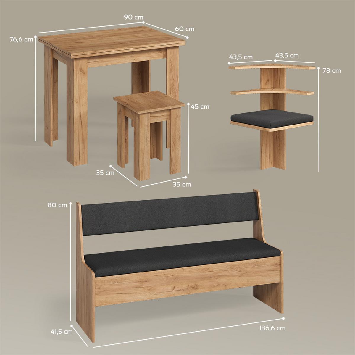 ECKBANKGRUPPE Tiberio Goldkraft Eiche 180 x 180 cm mit Tisch - Honigeiche, Holzwerkstoff (180/80/180cm) - Livinity®