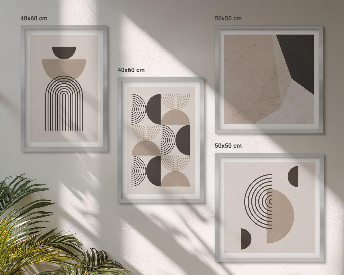 BILDER SET 4er Set - 50x50 cm & 40x60 cm Silberner Rahmen - Abstrakte geometrische Muster - Silberfarben, Kunststoff (50/50cm) - TULUP
