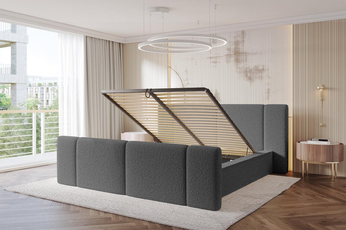 POLSTERBETT mit Bettkasten, Fußteil und Lattenrost, Bett mit Matratze H3/H4 - RIVO-Z 180x200 Grau - Greige, Holzwerkstoff/Textil (180/200cm) - ALTDECOR