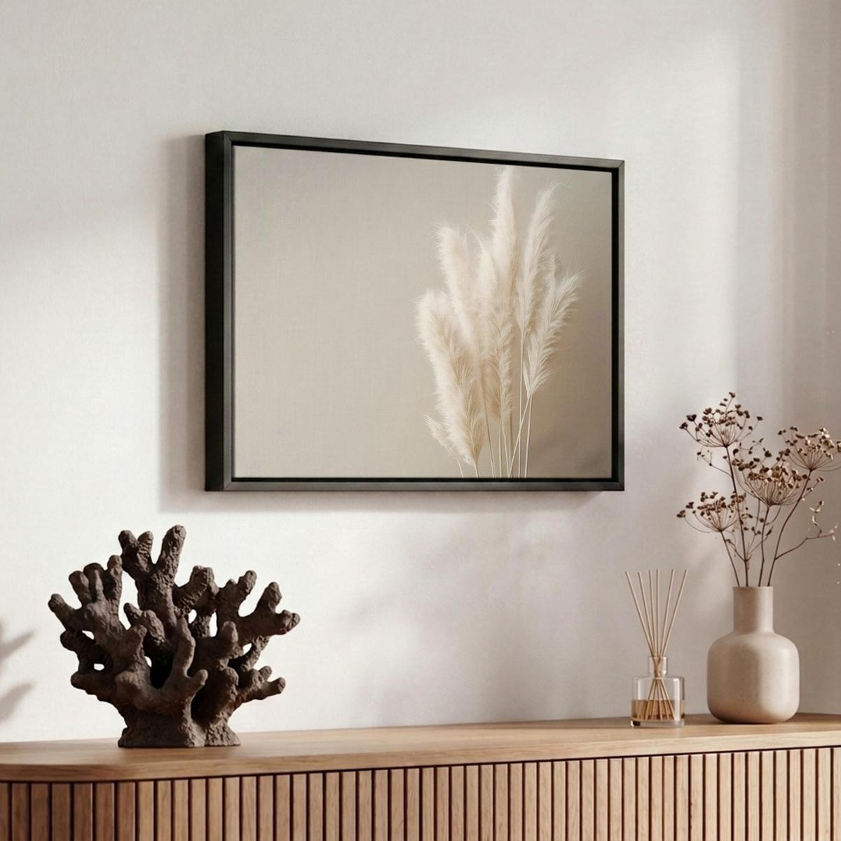 LEINWAND Bilder mit Rahmen - Pampasgras - Federn - Pastell - Weiß - 30x20 - Naturfarben, Textil (30/20cm) - MuchoWow