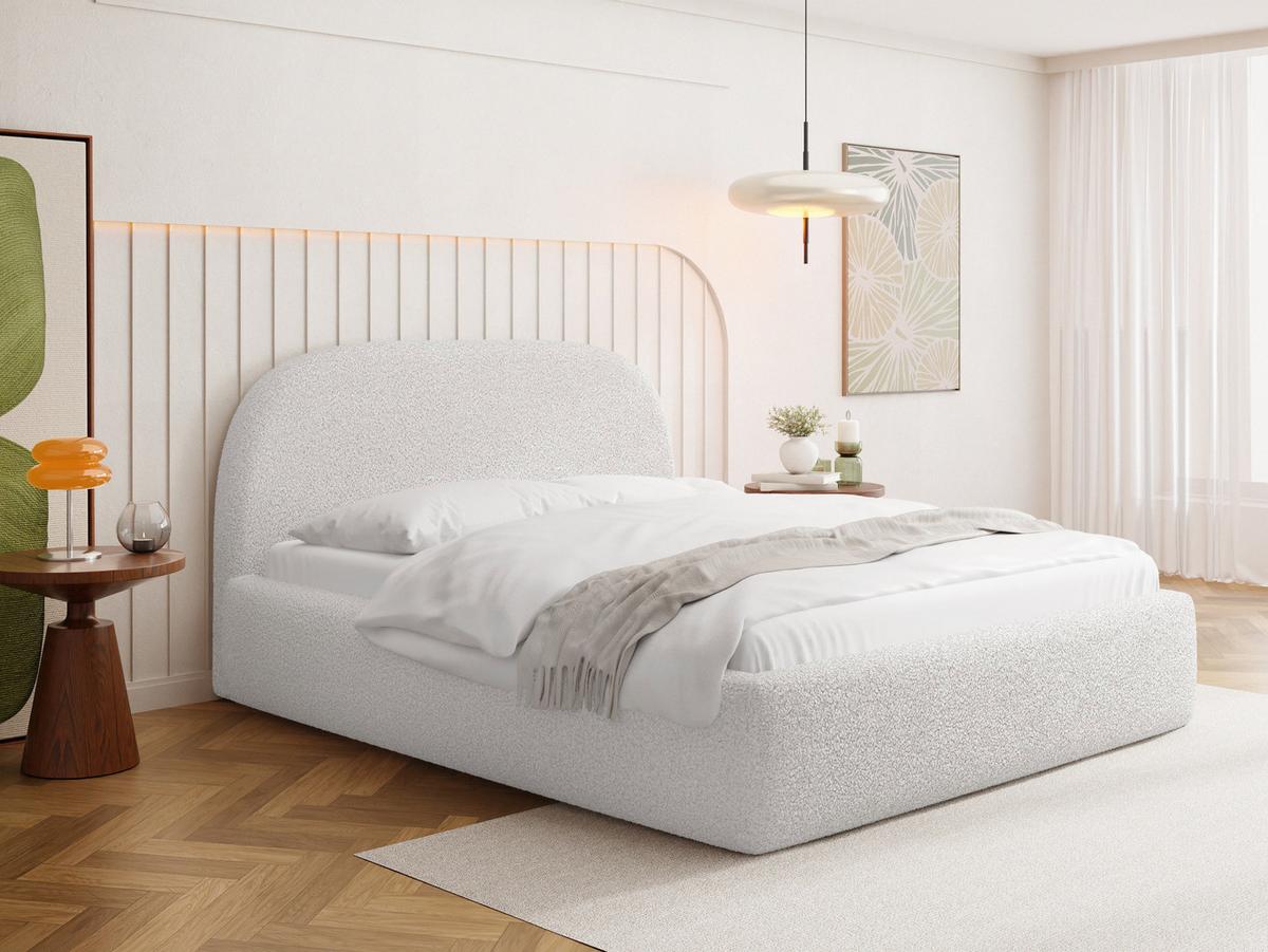 POLSTERBETT Puro mit Bettkasten, Weiß Boucle 140 x 200 cm – mit Metall-Lattenrost - Birkefarben/Schwarz, Holzwerkstoff/Kunststoff (140/200cm) - WFL GROUP