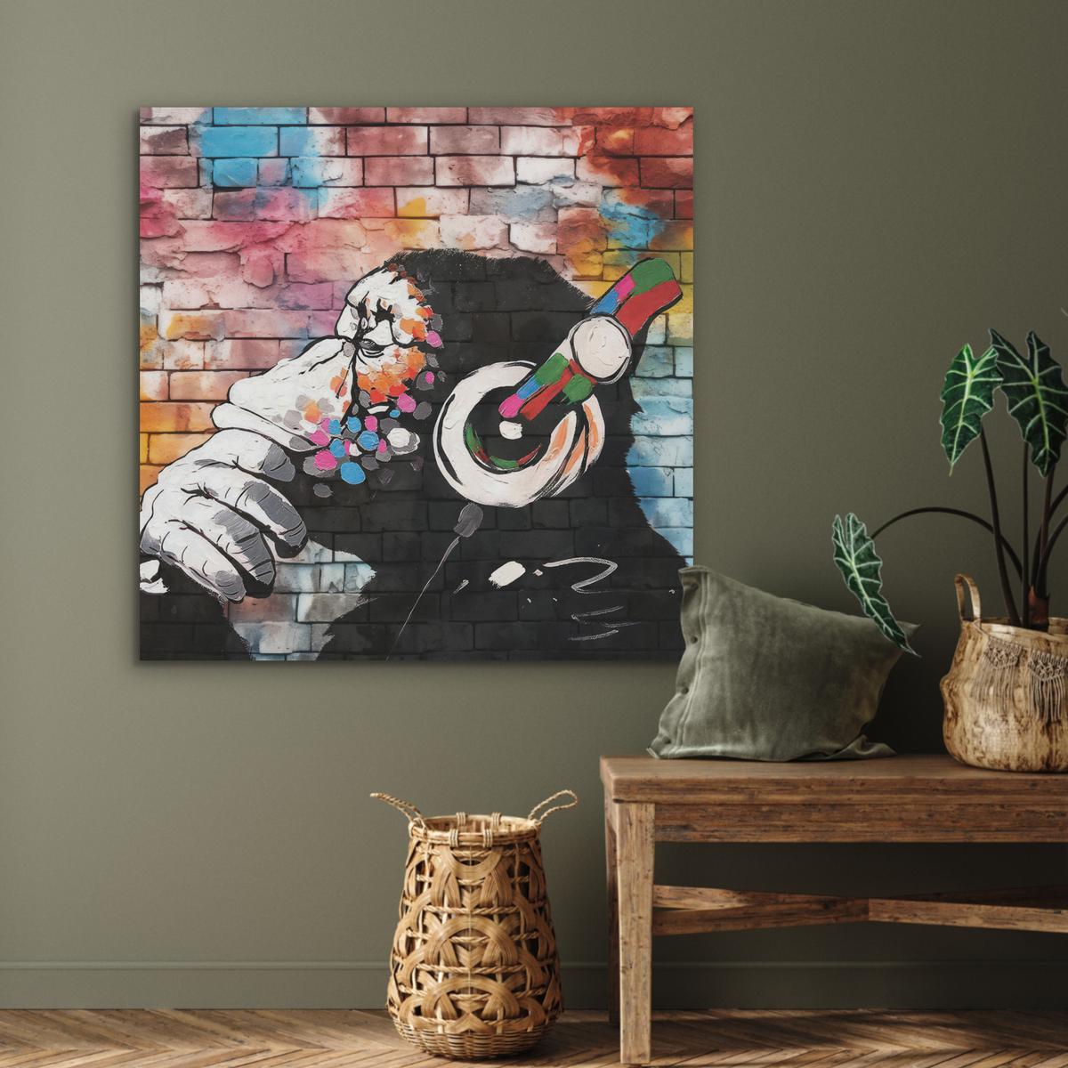 AKUSTIKBILD Affe - Graffiti - Musik Akustikpaneele 90x90 cm - Multicolor, Kunststoff (90/90/0.9cm) - MuchoWow