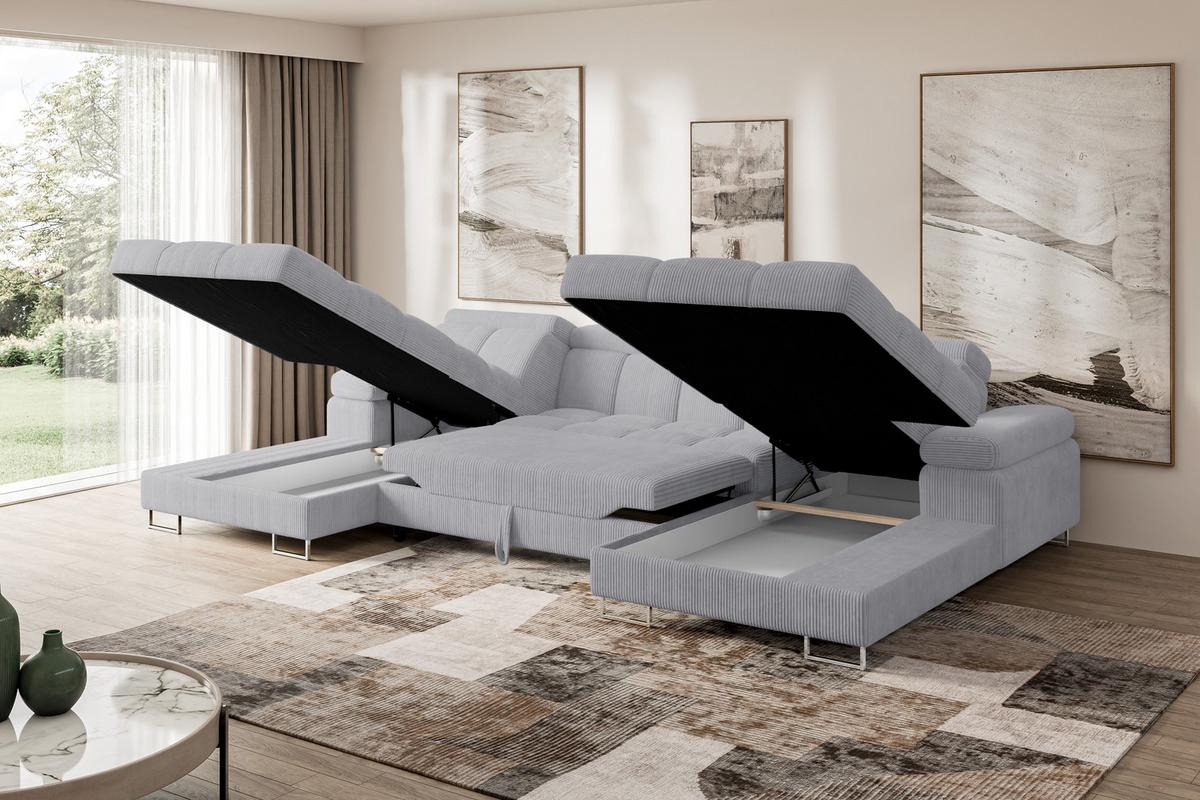 WOHNLANDSCHAFT mit Schlaffunktion und Bettkasten COMA U2 345x203x79 Grau Cord - Anthrazit, Holzwerkstoff/Textil (345/79/203cm) - ALTDECOR