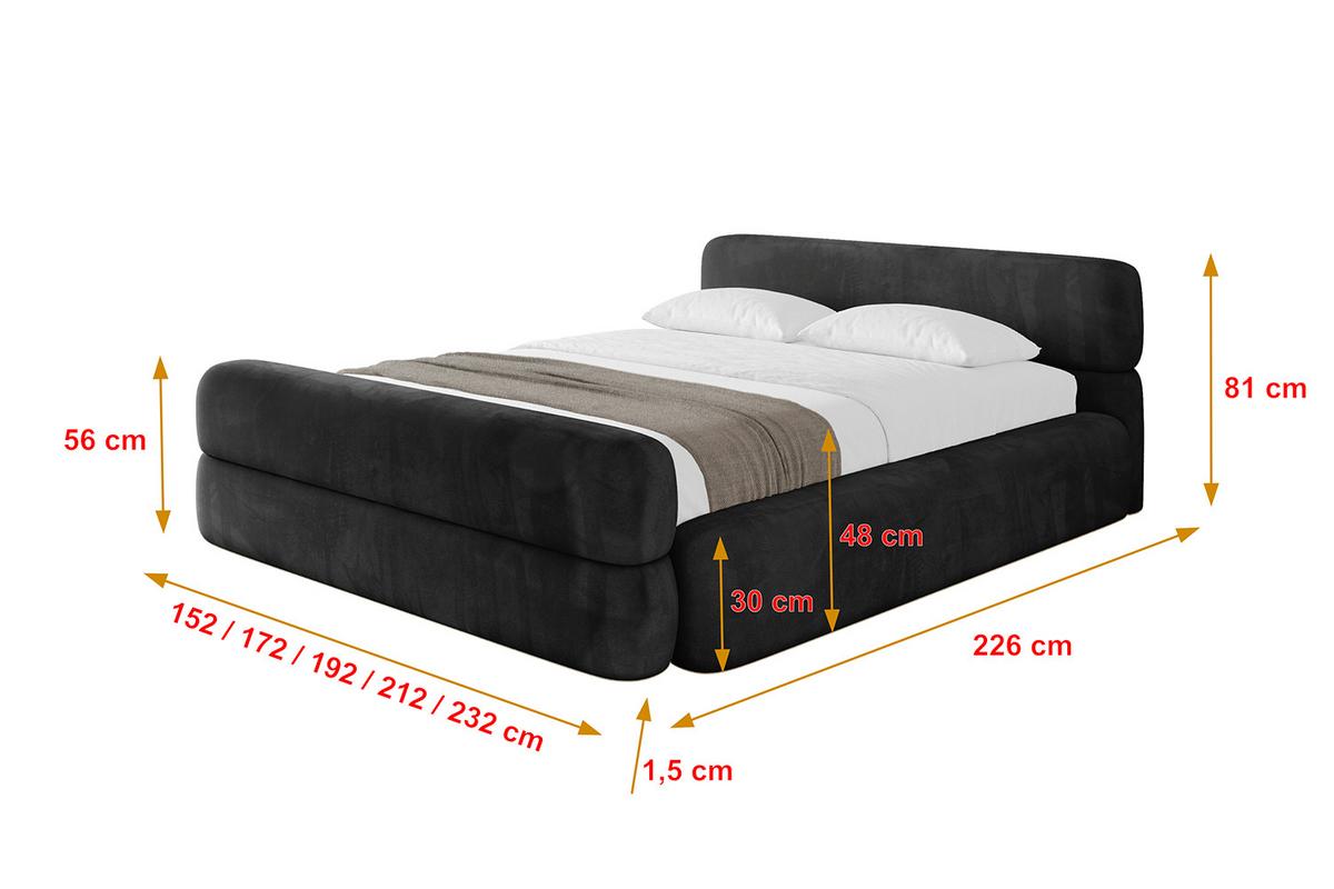 POLSTERBETT mit Bettkasten, Fußteil und Lattenrost, Boxbett mit Matratze H3/H4 - ENORA-Z-V1 180x200 Schwarz - Schwarz, Holzwerkstoff/Textil (180/200cm) - ALTDECOR