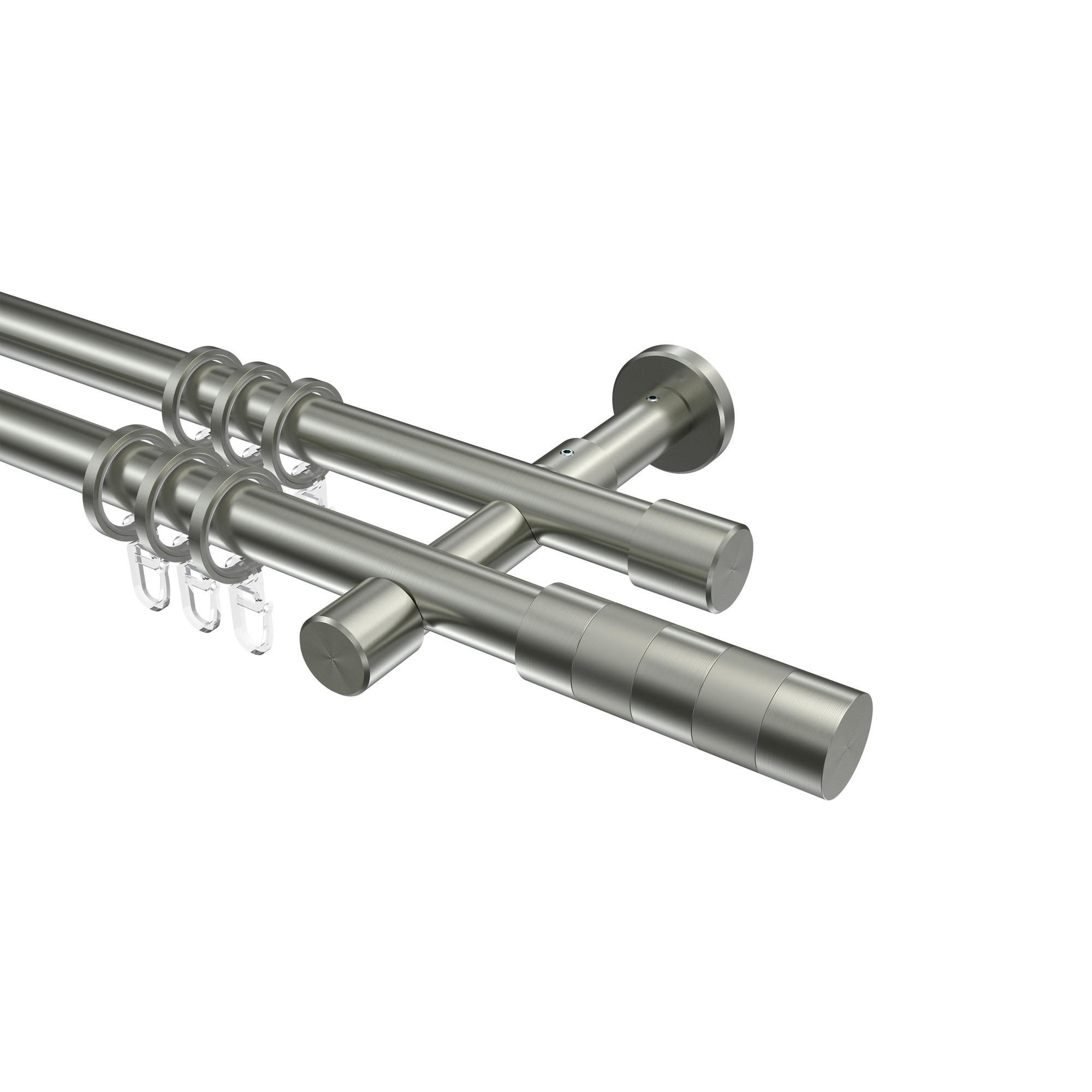 GARDINENSTANGE Prestige Mavell 600 cm (geteilt in 3 x 200 cm), 2-läufig, 20 mm Ø Edelstahl-Optik - Edelstahlfarben/Silberfarben, Metall (600cm) - INTERDECO