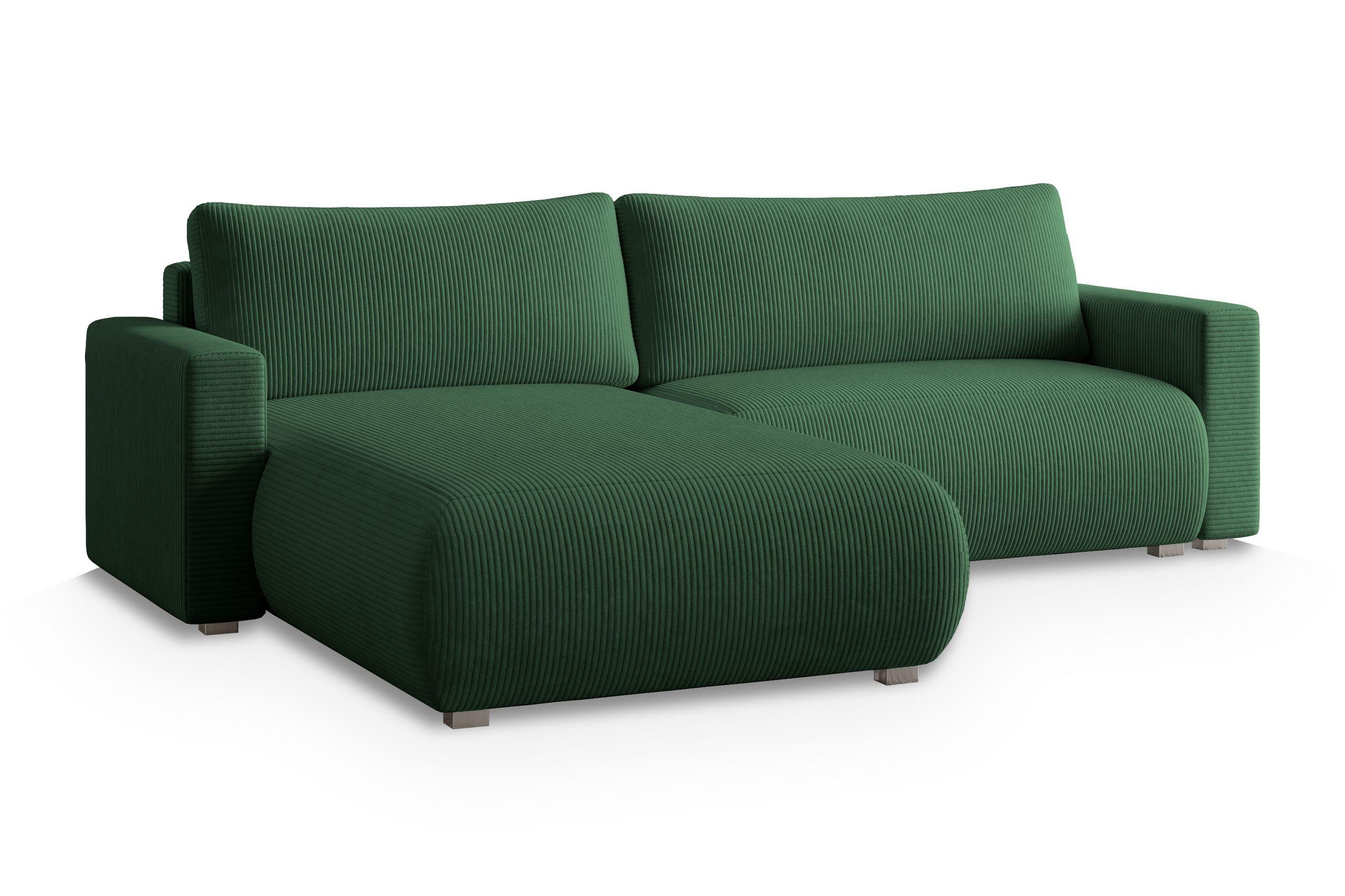 ECKSOFA TURIN P Grün Kordstoff mit Schlaffunktion - Grau/Grün, Holz/Kunststoff (265/183cm) - MASSENO