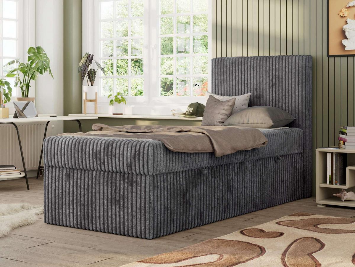 JUGENDBETT TILIO 90/200 - Grau - H3 - Rechts Seite - Grau, Textil (200/90cm) - MKS