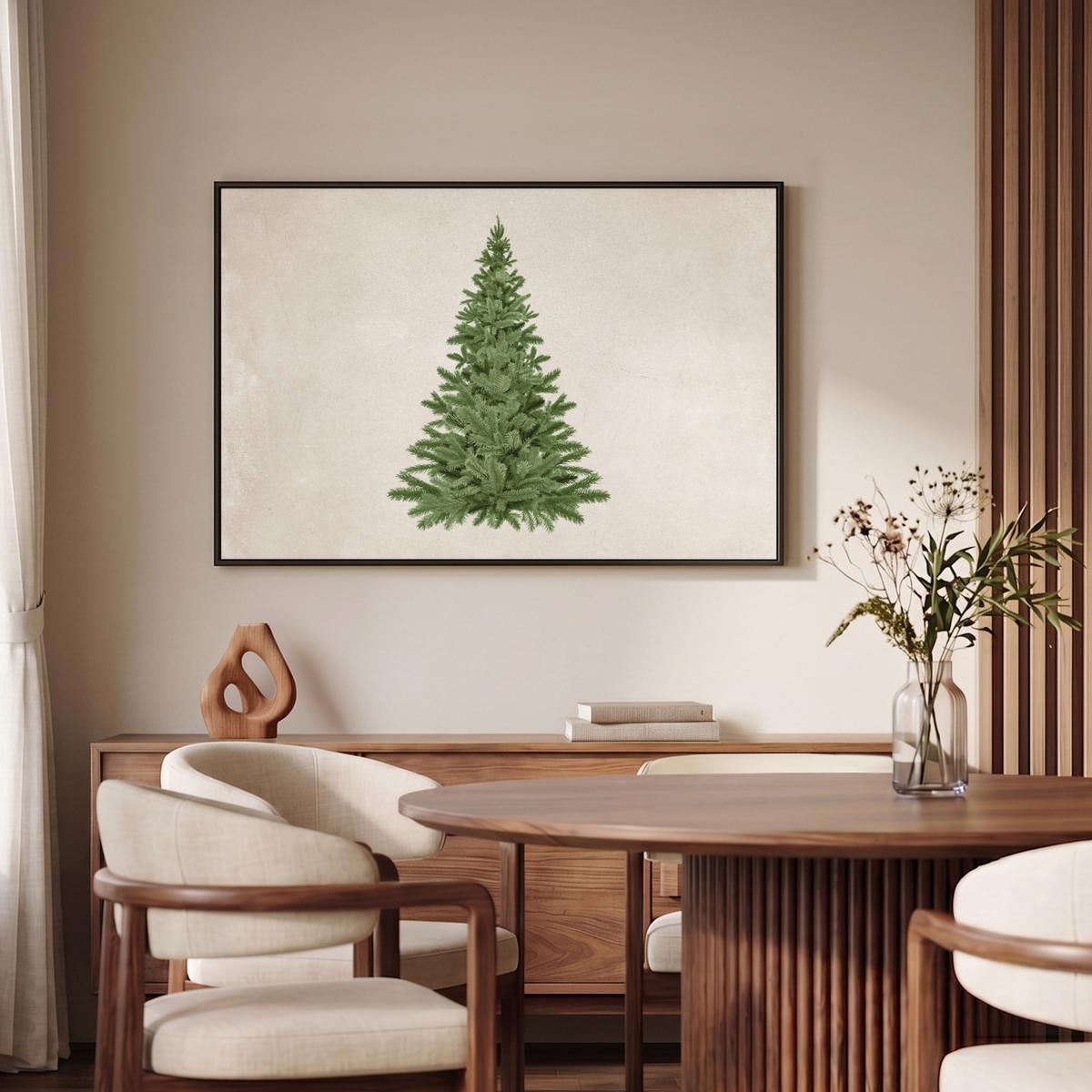 LEINWAND Bilder mit Rahmen - Weihnachtsbaum - Grün - Weihnachten - Feiertage - 90x60 - Olivgrün, Textil (90/60cm) - MuchoWow