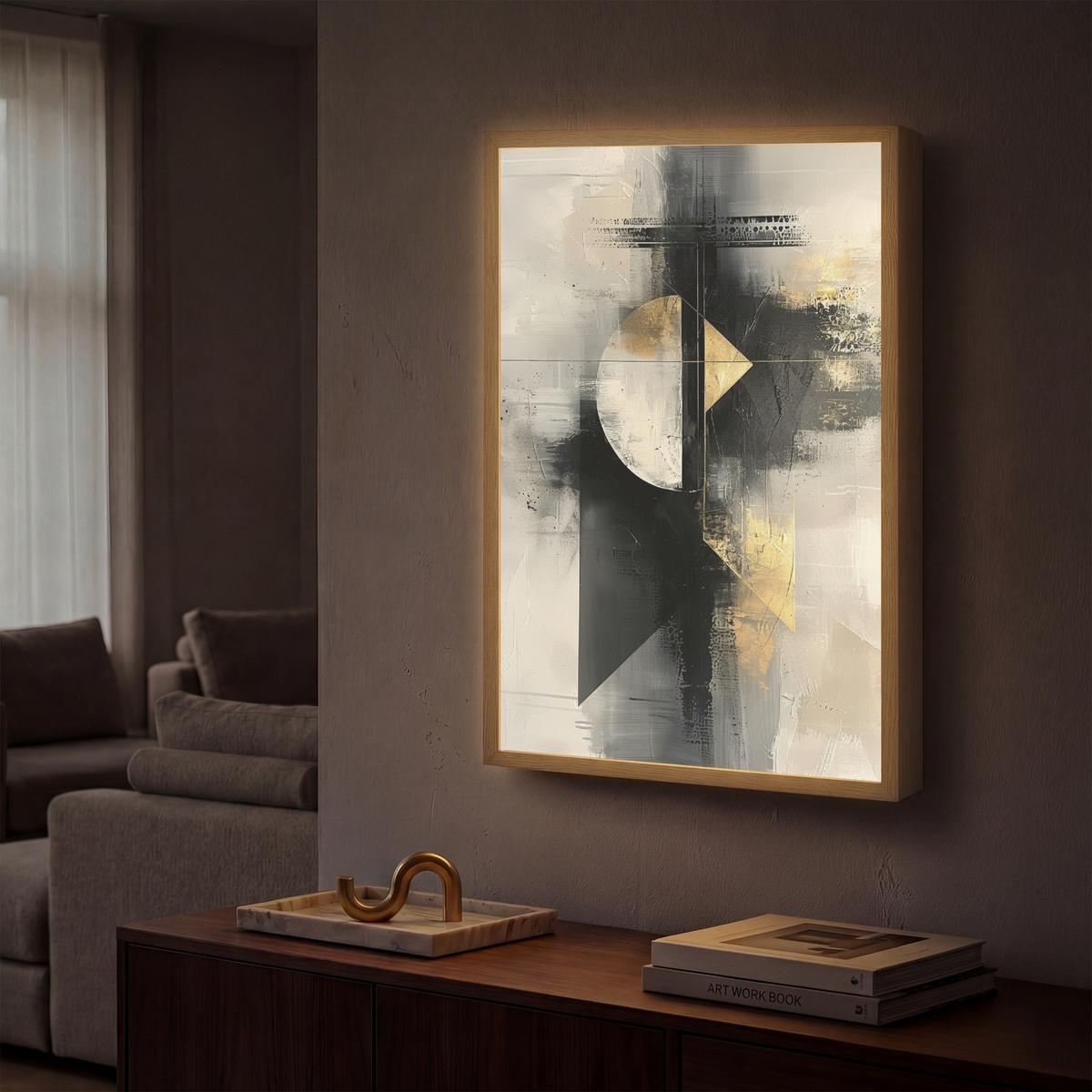 WANDLEUCHTE MIT AKKU Abstrakt - Schwarz - Farbe - Modern 40x60 cm - Grau, Holzwerkstoff (40/60/8cm) - OnlyWow