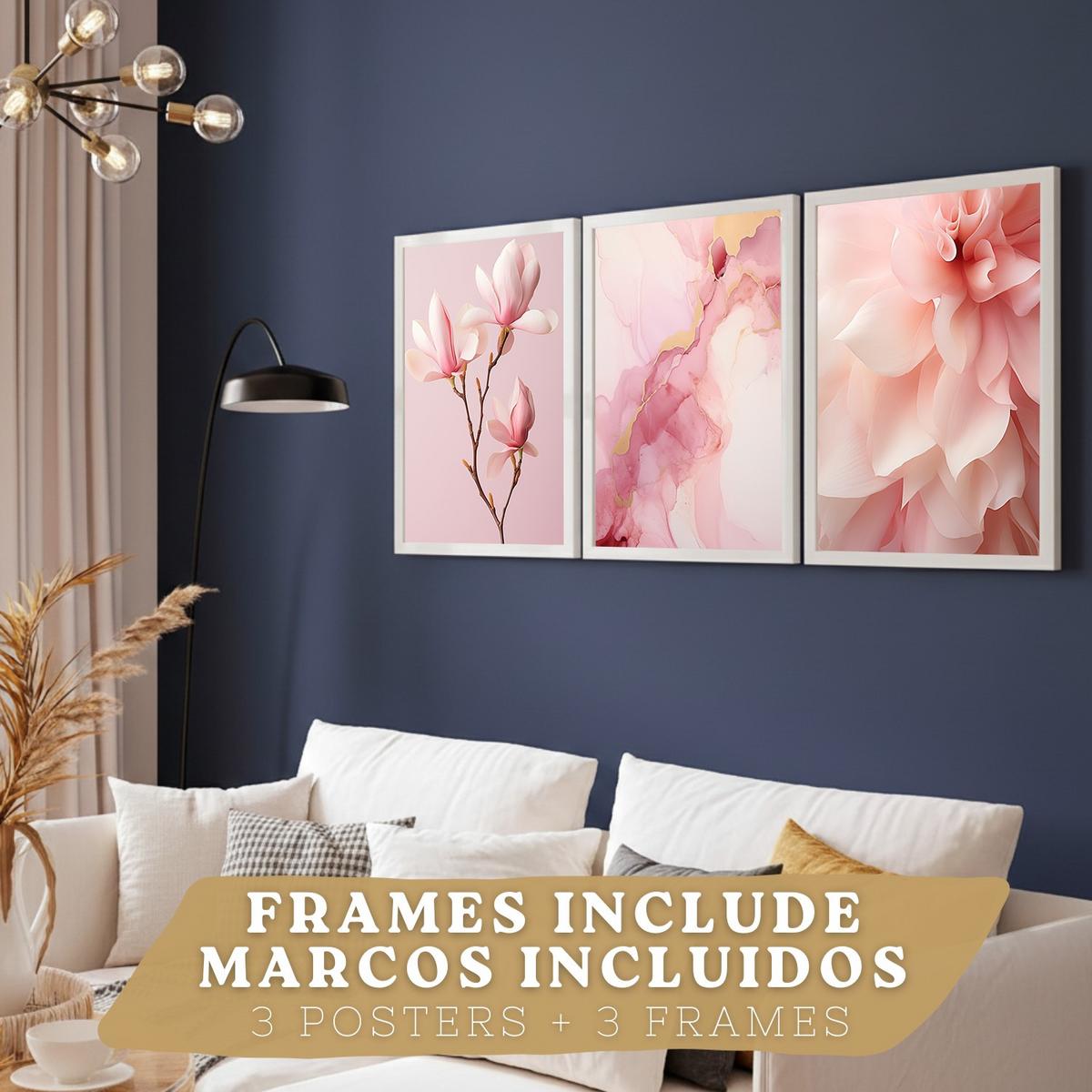 POSTER 3er-Set Wandbilder Orchidee Marmor modern Wohnzimmer Deko, Schlafzimmer, Küche, Badezimmer Weißer Rahmen A3 - Weiß, Papier (29.7/1/42cm) - Nacnic