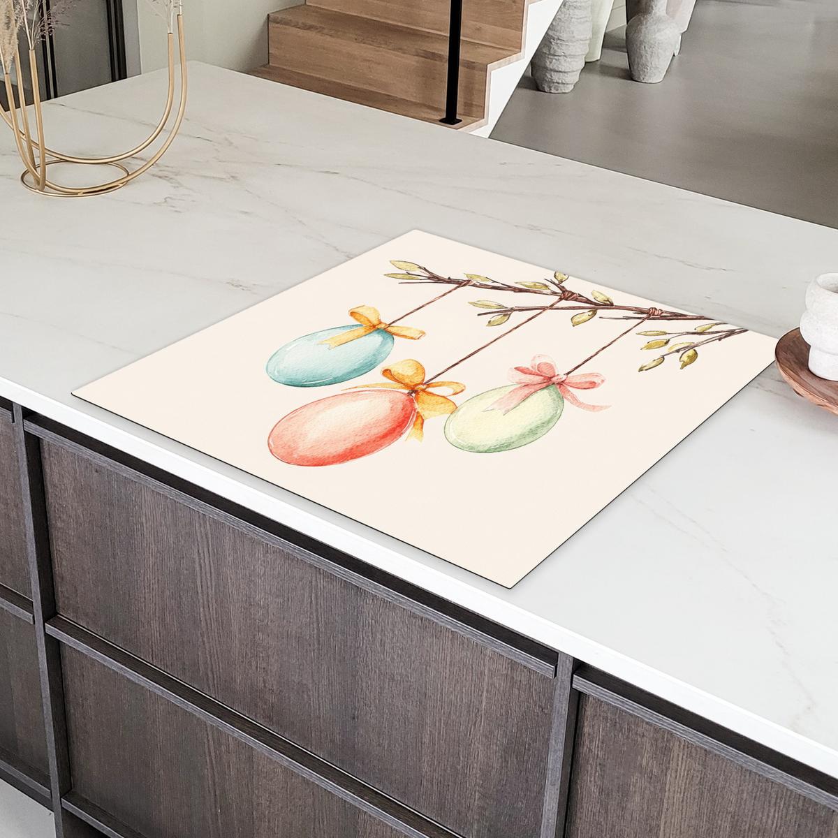 HERDABDECKPLATTE Osterkuchen - Schleife - Eier Induktionsmatte 78x78 cm - Creme, Kunststoff (78/78/0.2cm) - MuchoWow